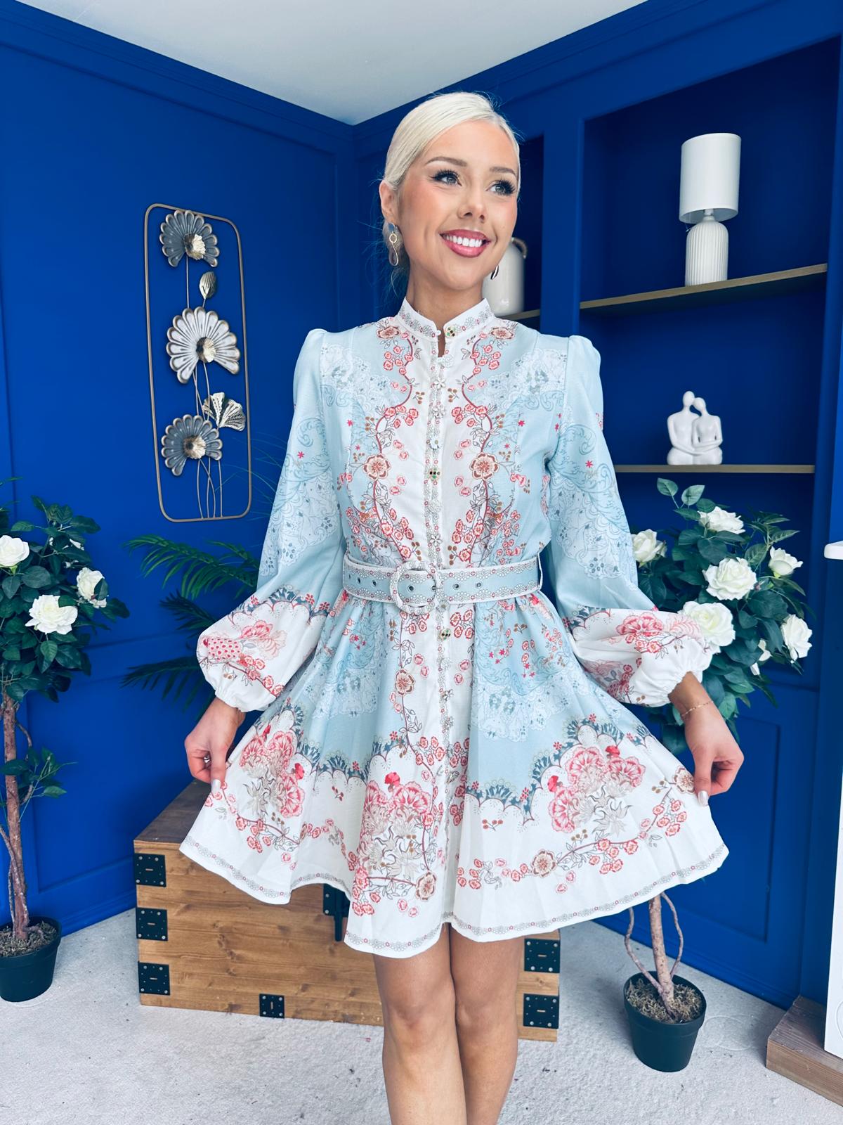 Cassia Detailed Mini Shirt Dress Pwr Blue