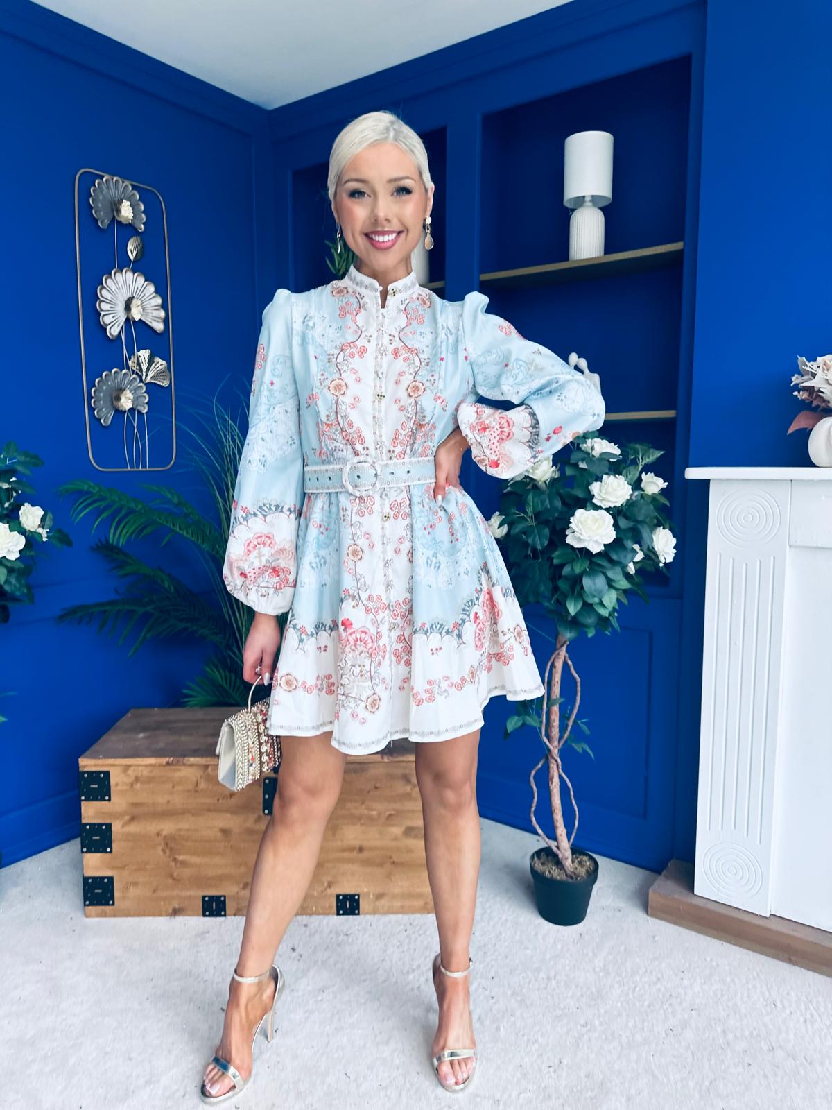 Cassia Detailed Mini Shirt Dress Pwr Blue