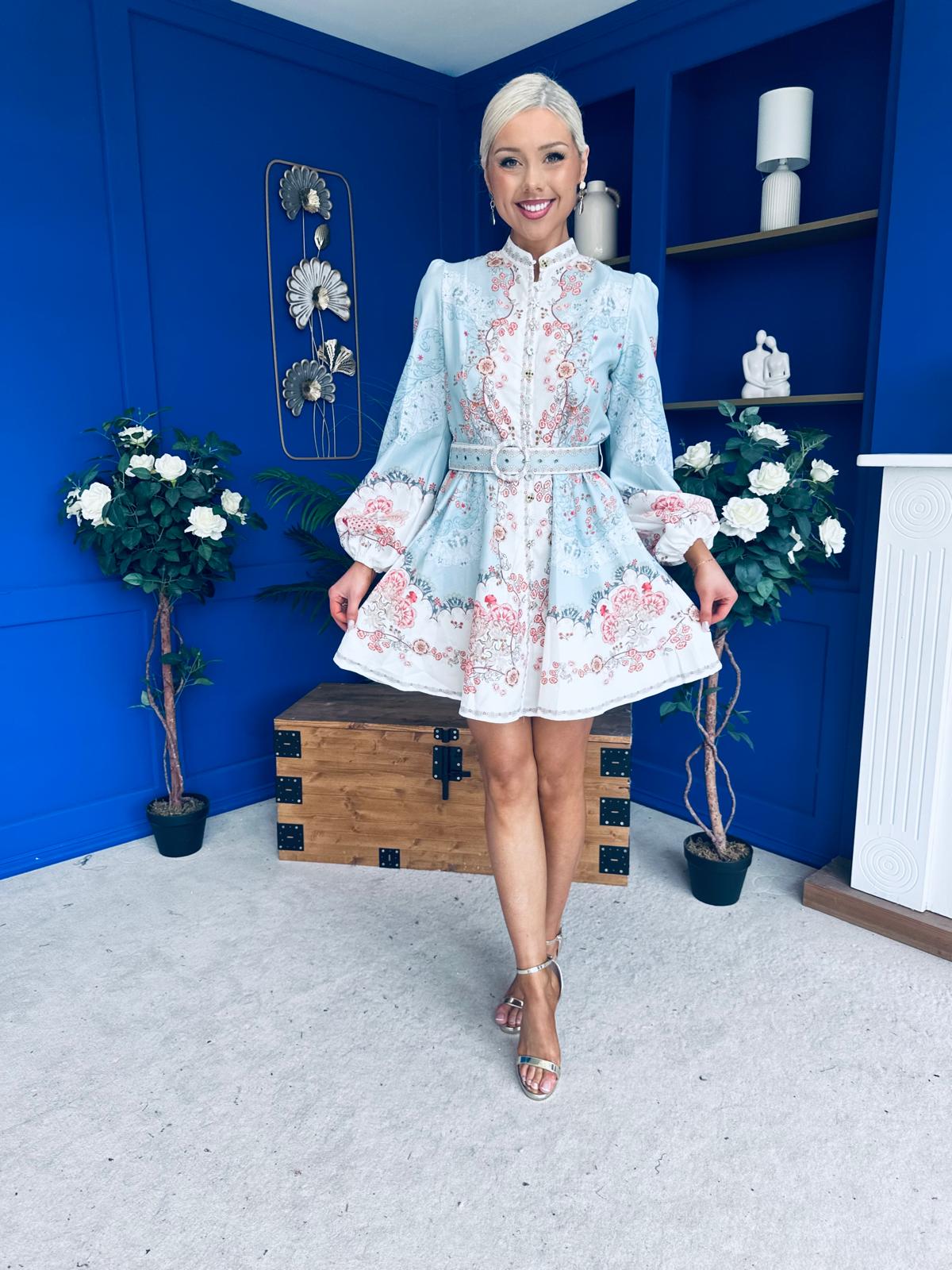 Cassia Detailed Mini Shirt Dress Pwr Blue