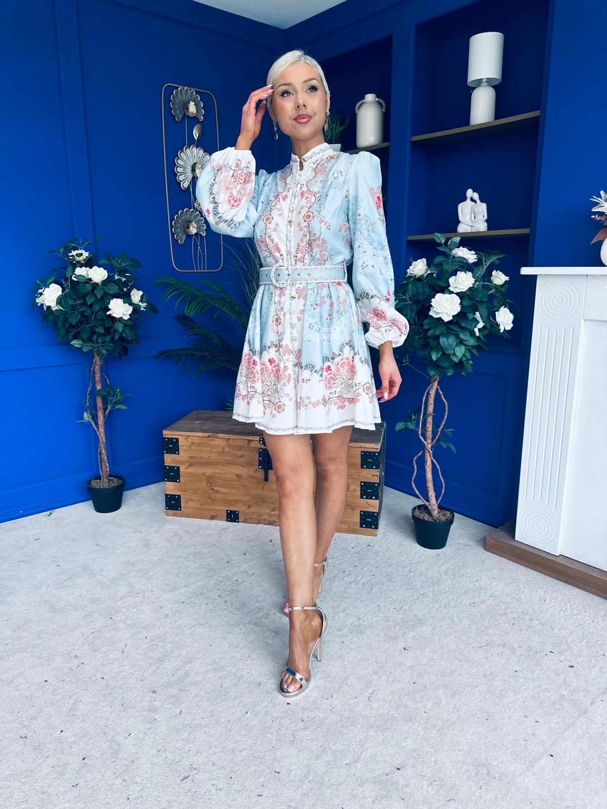 Cassia Detailed Mini Shirt Dress Pwr Blue