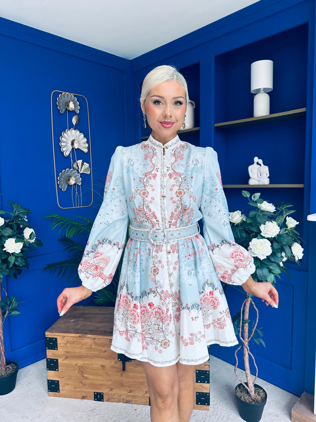 Cassia Detailed Mini Shirt Dress Pwr Blue