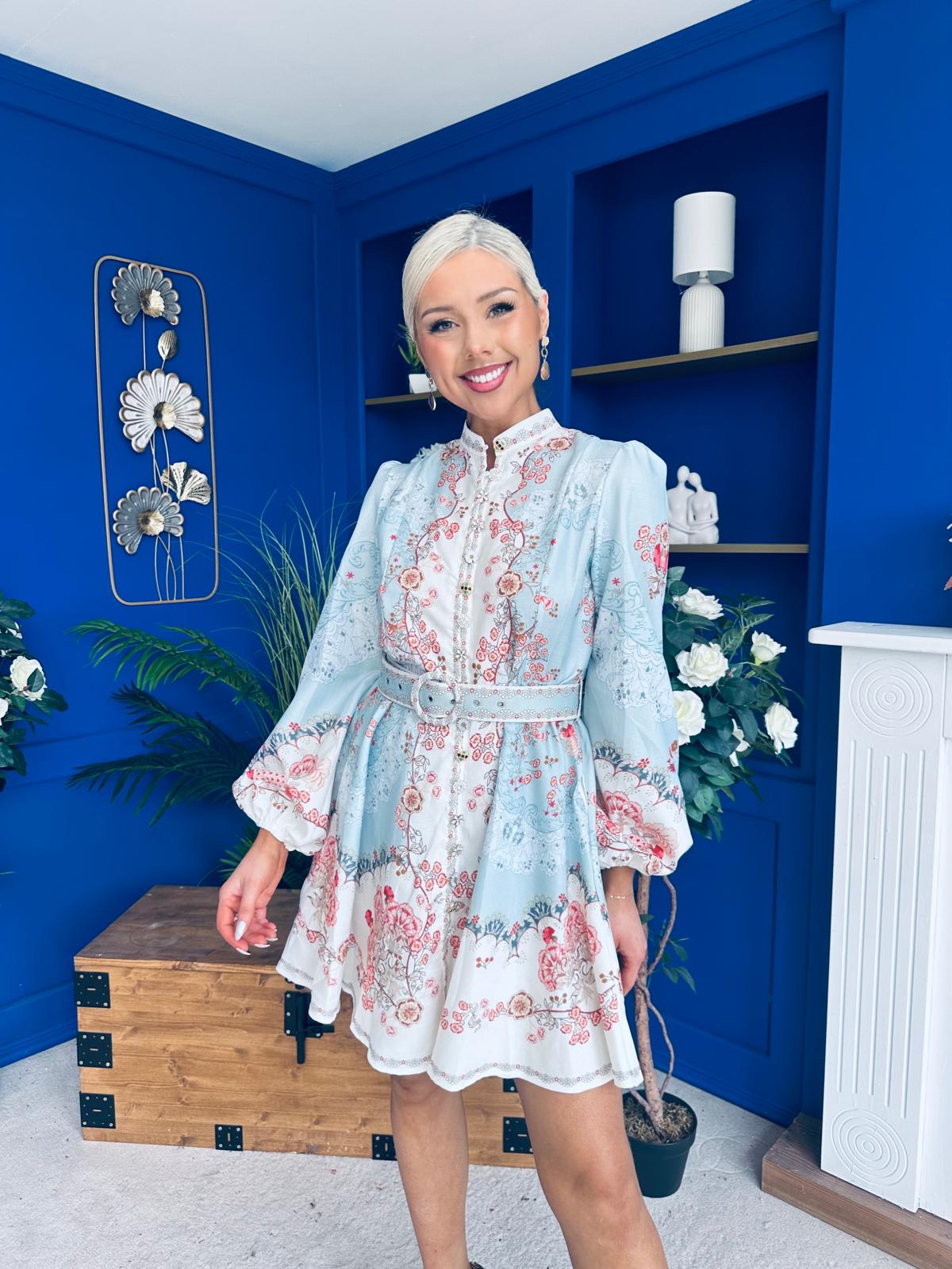 Cassia Detailed Mini Shirt Dress Pwr Blue