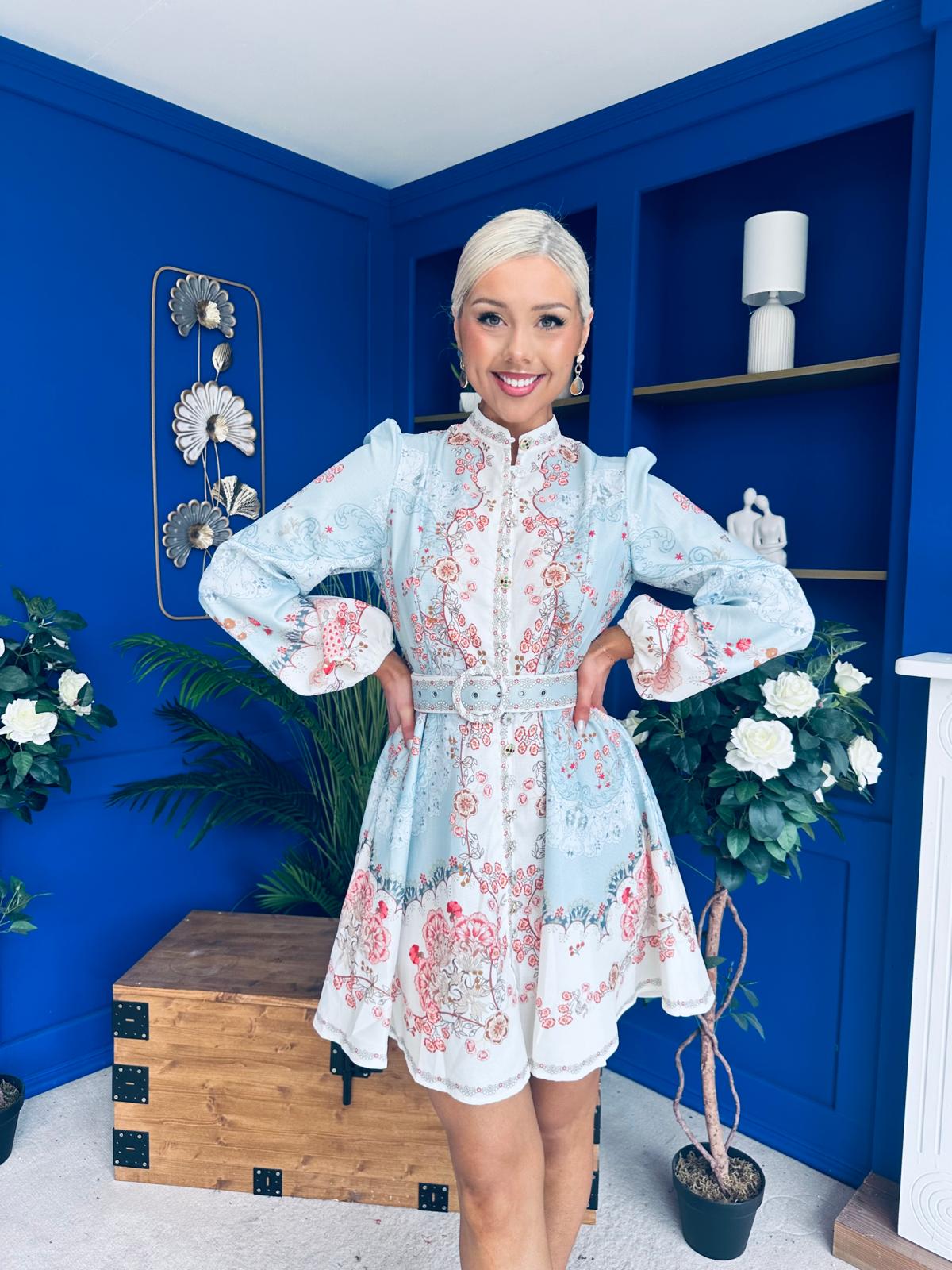 Cassia Detailed Mini Shirt Dress Pwr Blue