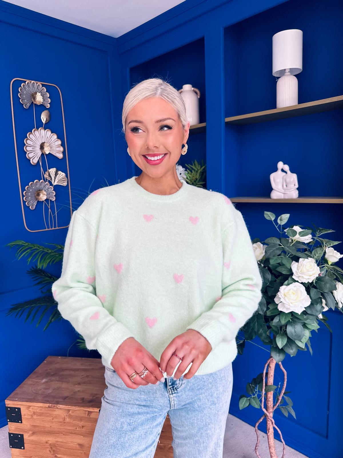 Philipa Heart Detail Knit Jumper Lime