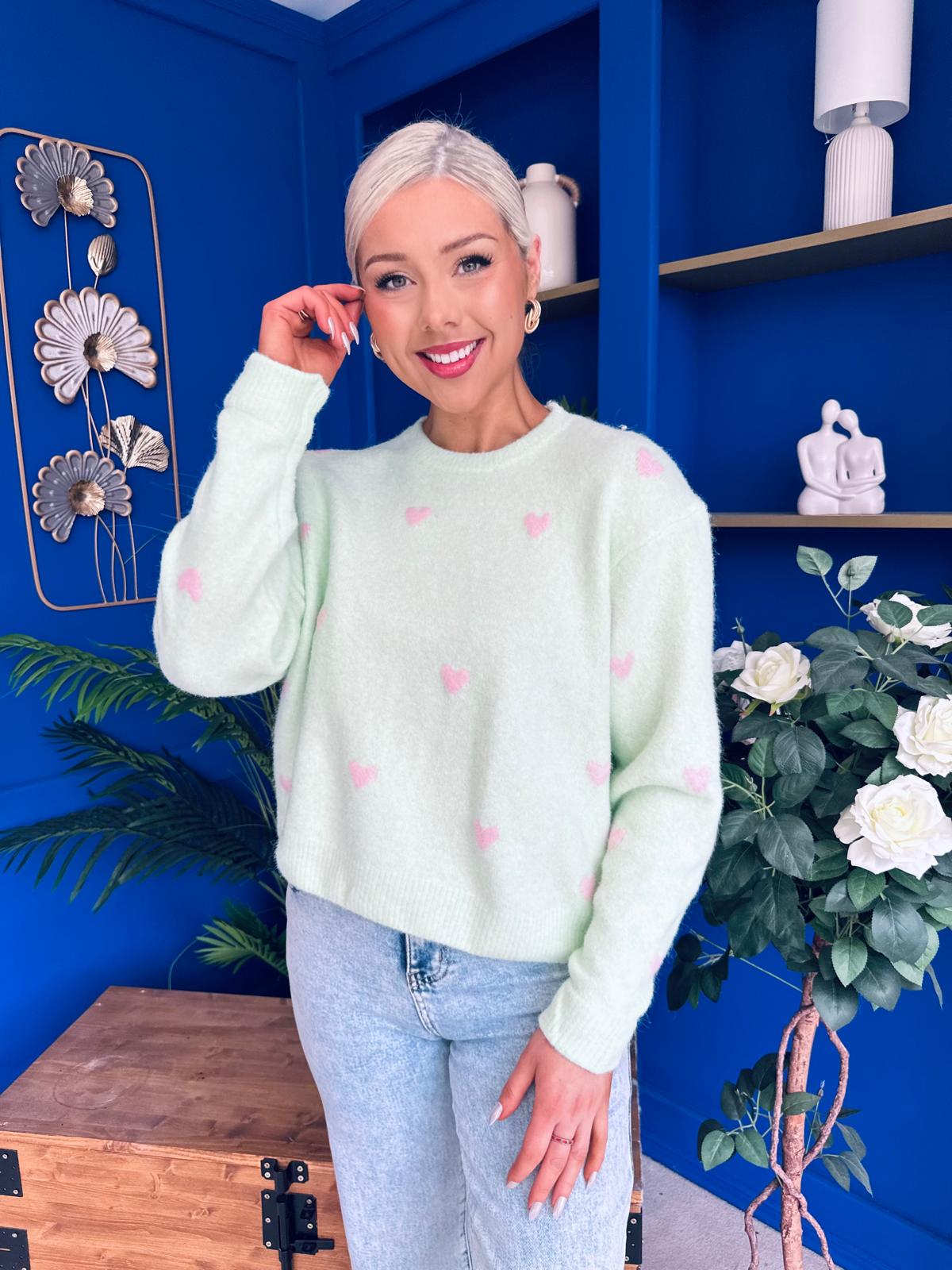 Philipa Heart Detail Knit Jumper Lime