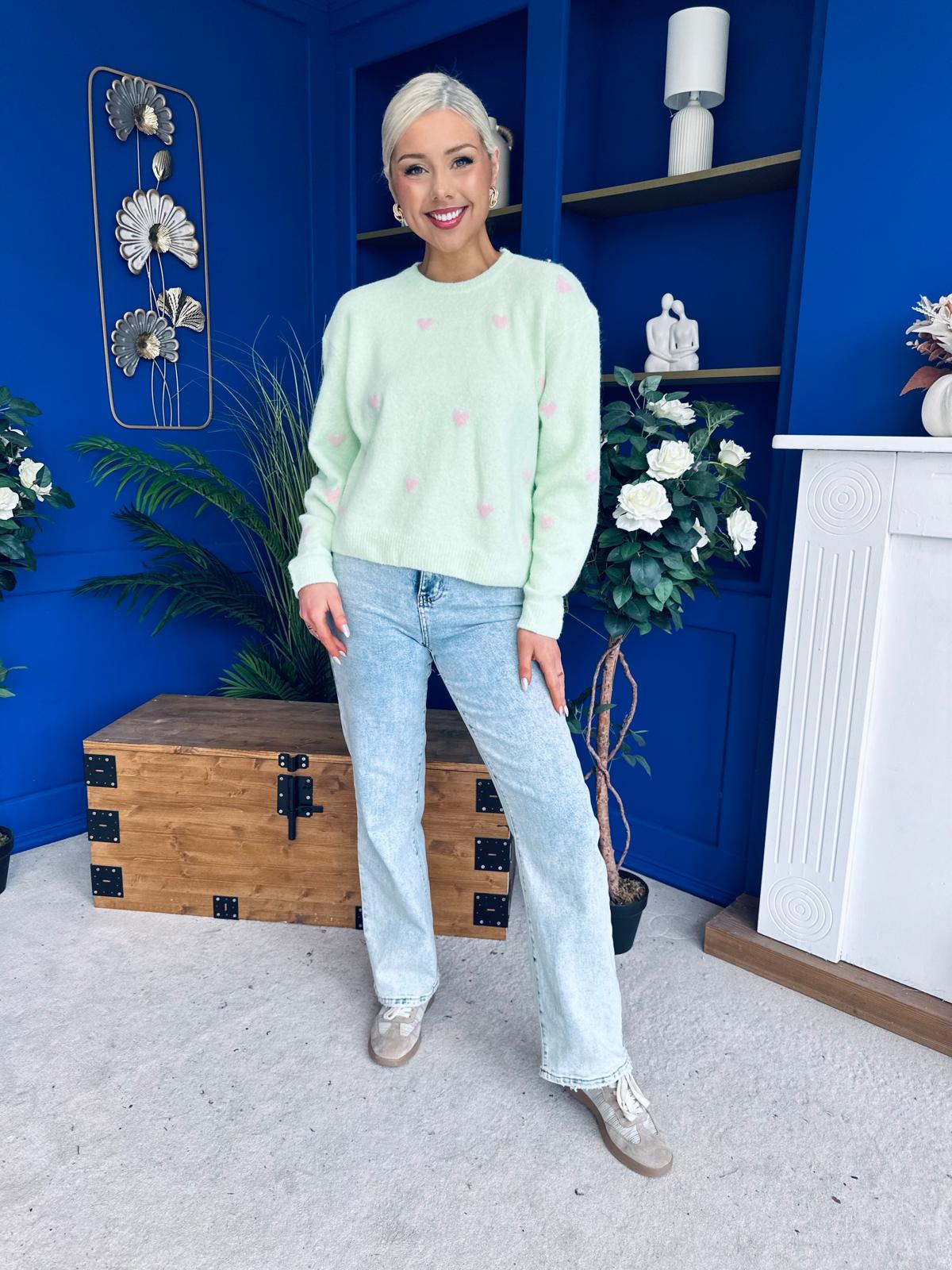 Philipa Heart Detail Knit Jumper Lime