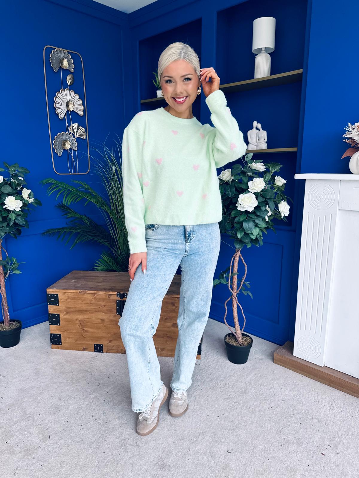 Philipa Heart Detail Knit Jumper Lime