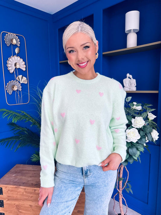 Philipa Heart Detail Knit Jumper Lime