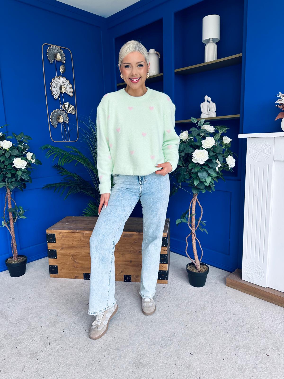 Philipa Heart Detail Knit Jumper Lime