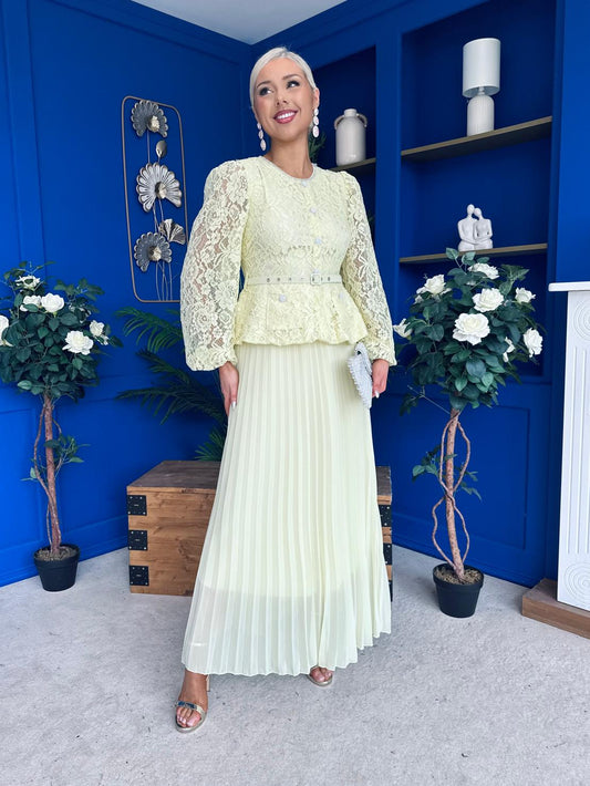 Abigail Lace Detail Occasion Dress Yellow