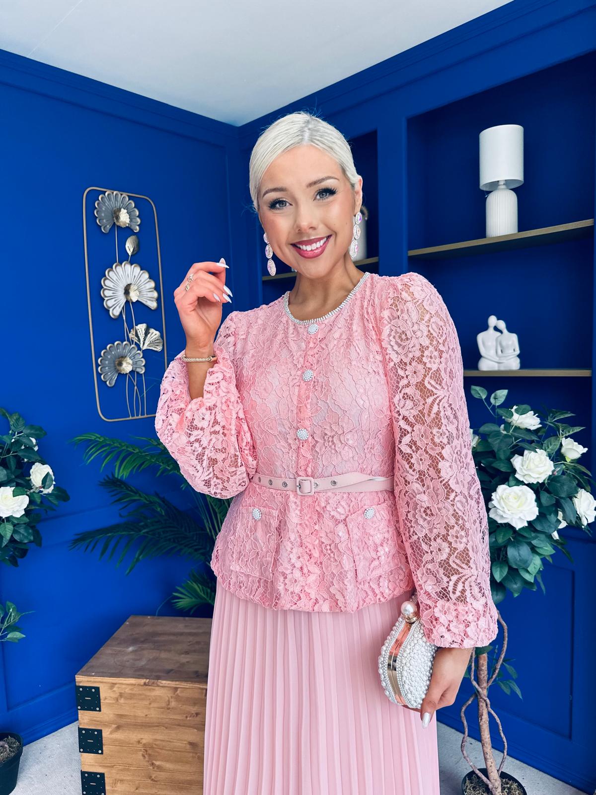 Abigail Lace Detail Occasion Dress Pwr Pink