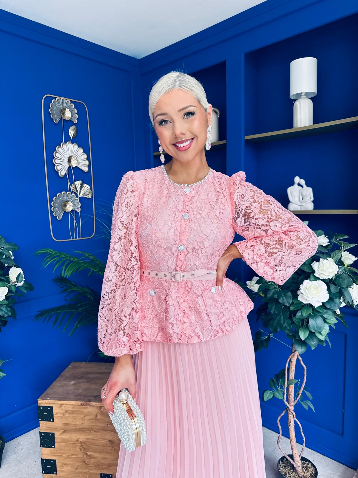 Abigail Lace Detail Occasion Dress Pwr Pink
