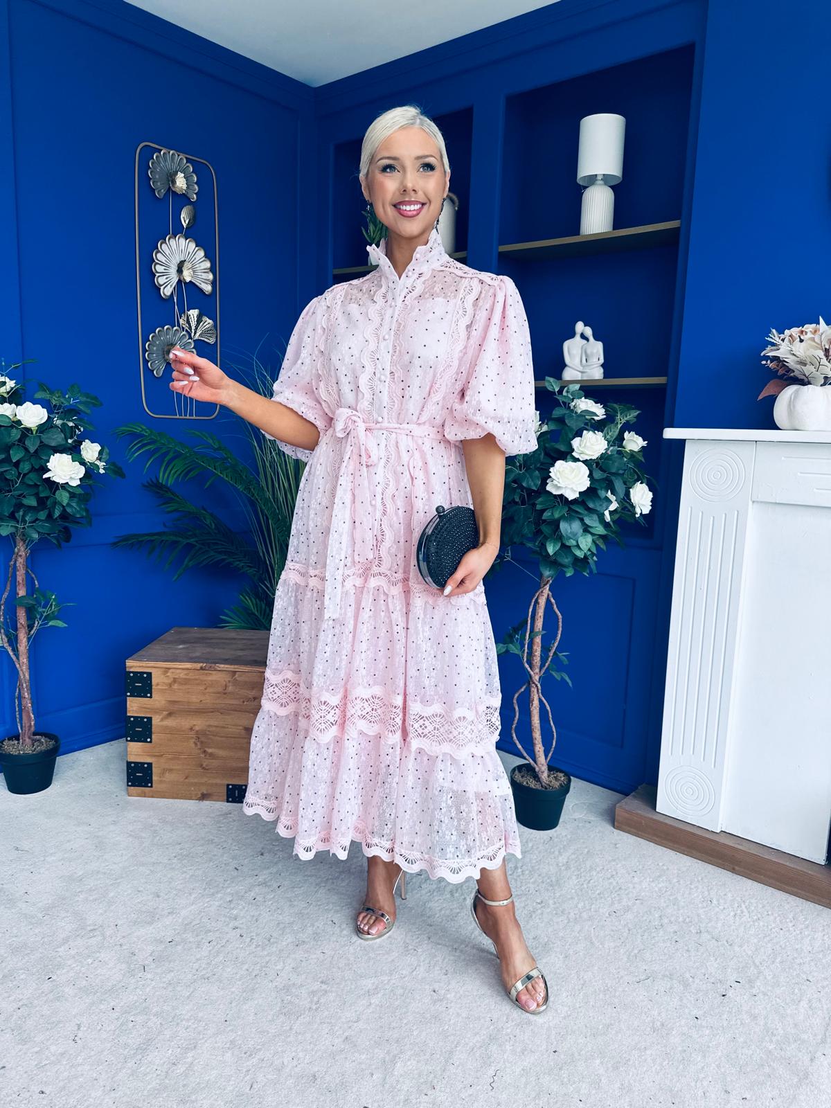 Willow Detailed Shirt Dress Polka Pink