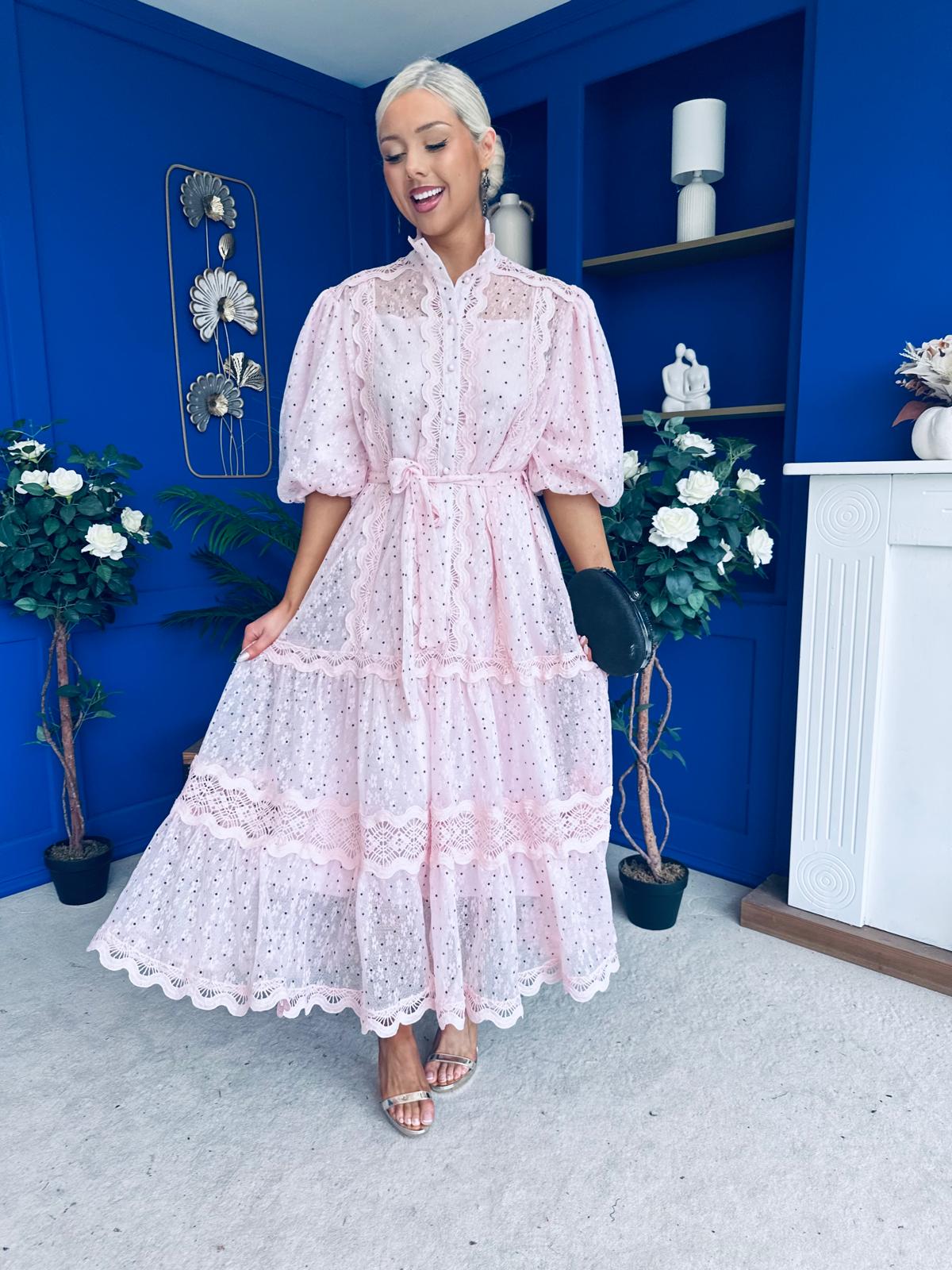 Willow Detailed Shirt Dress Polka Pink