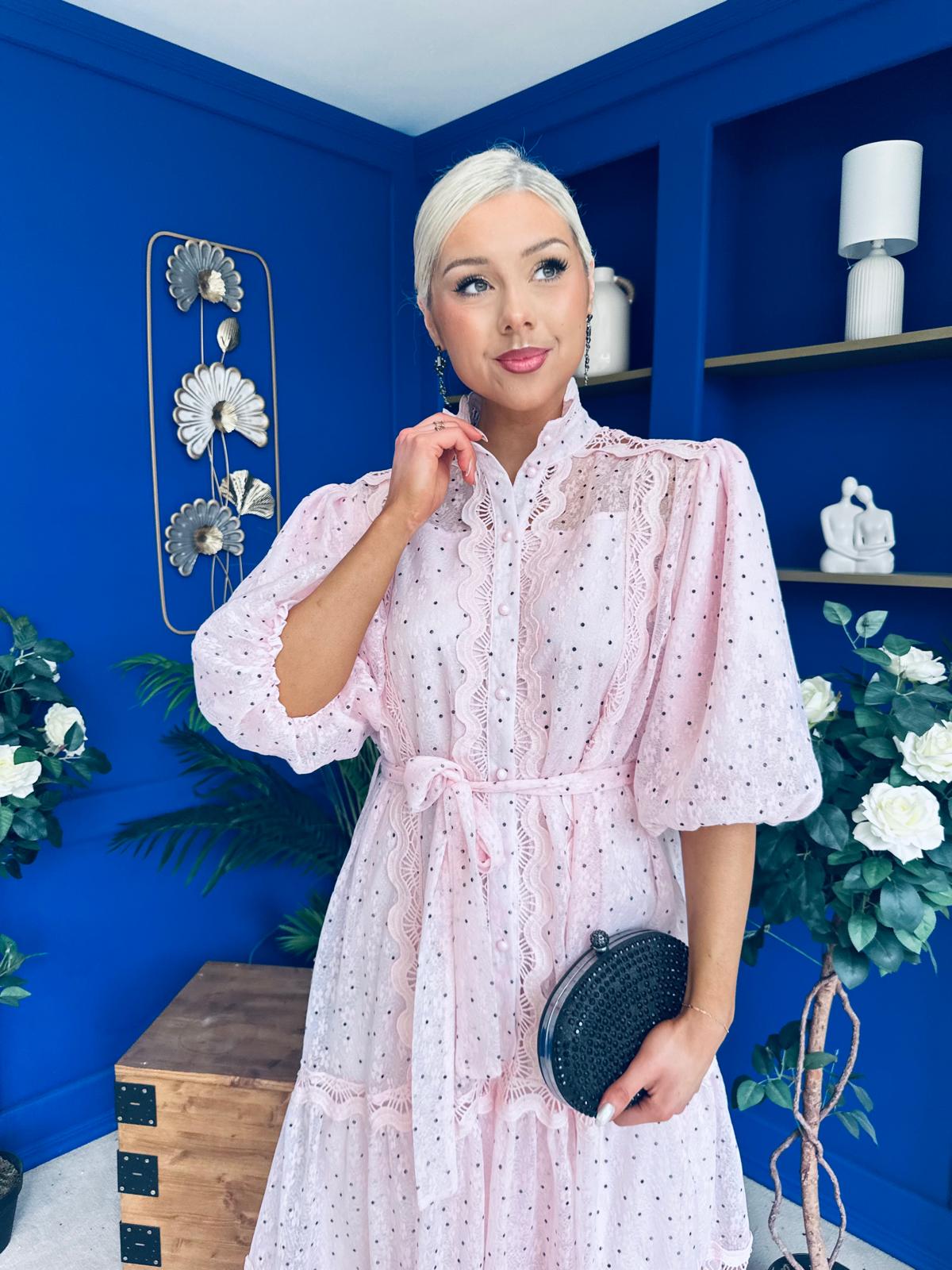 Willow Detailed Shirt Dress Polka Pink