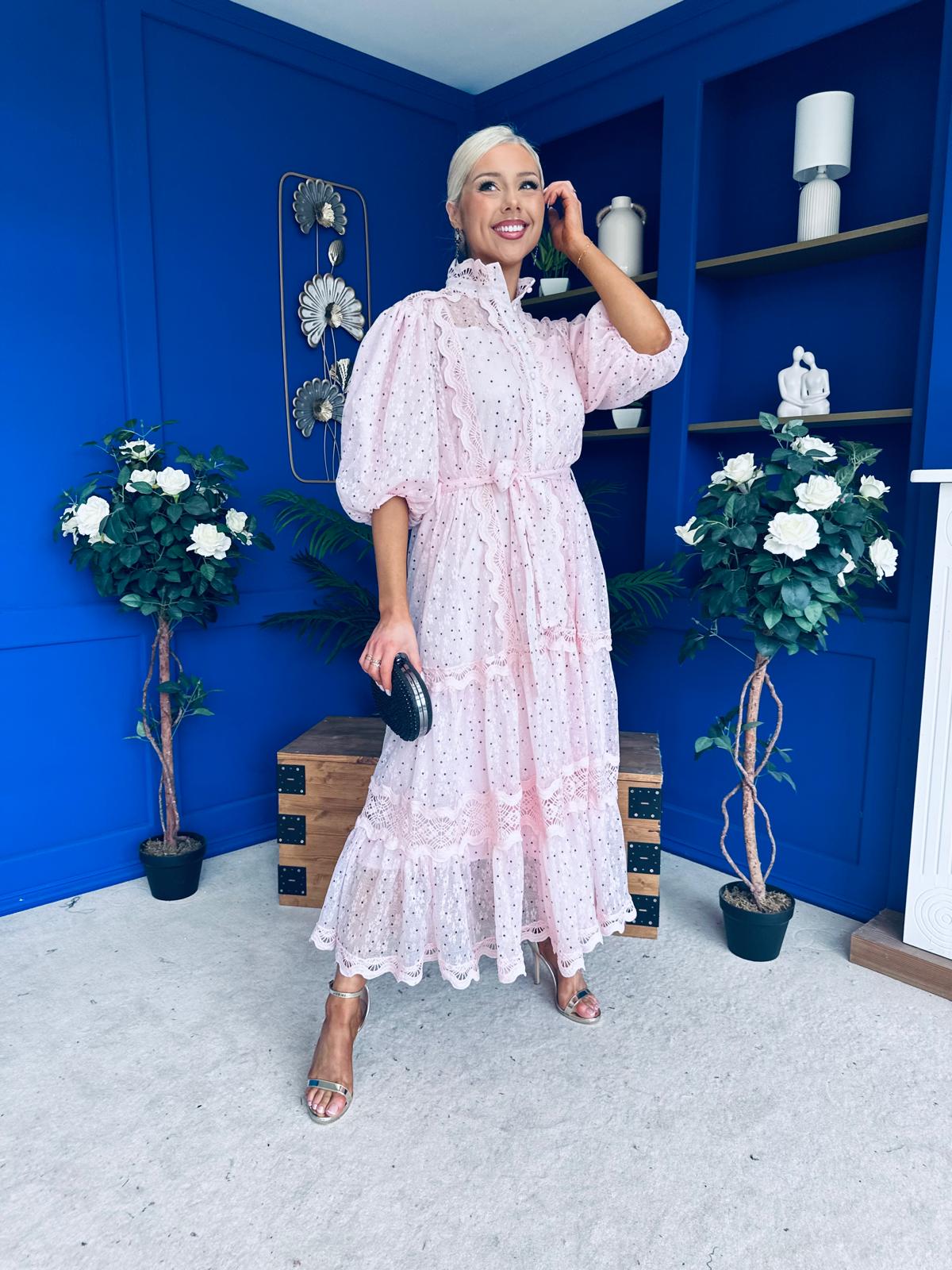 Willow Detailed Shirt Dress Polka Pink