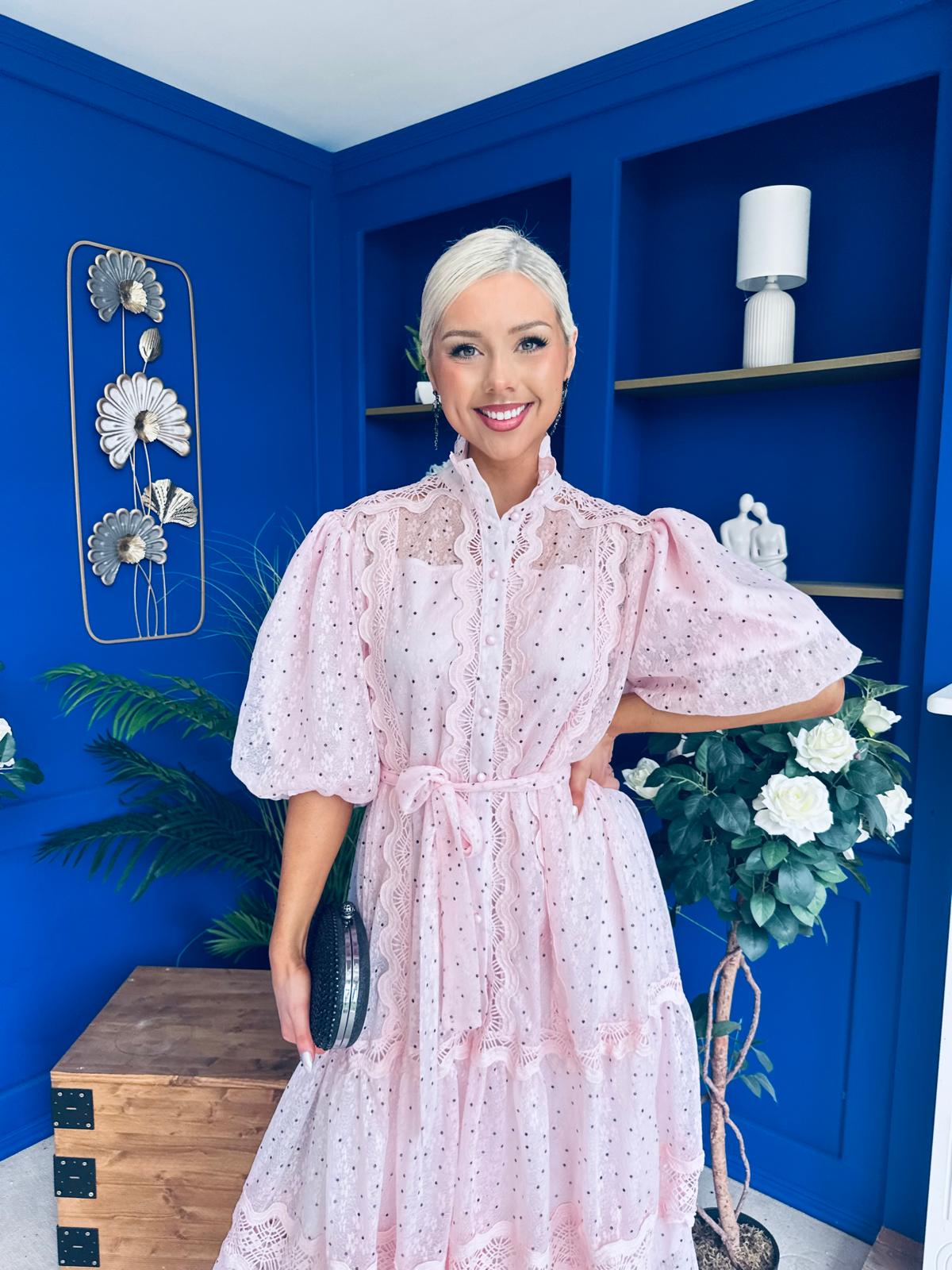 Willow Detailed Shirt Dress Polka Pink