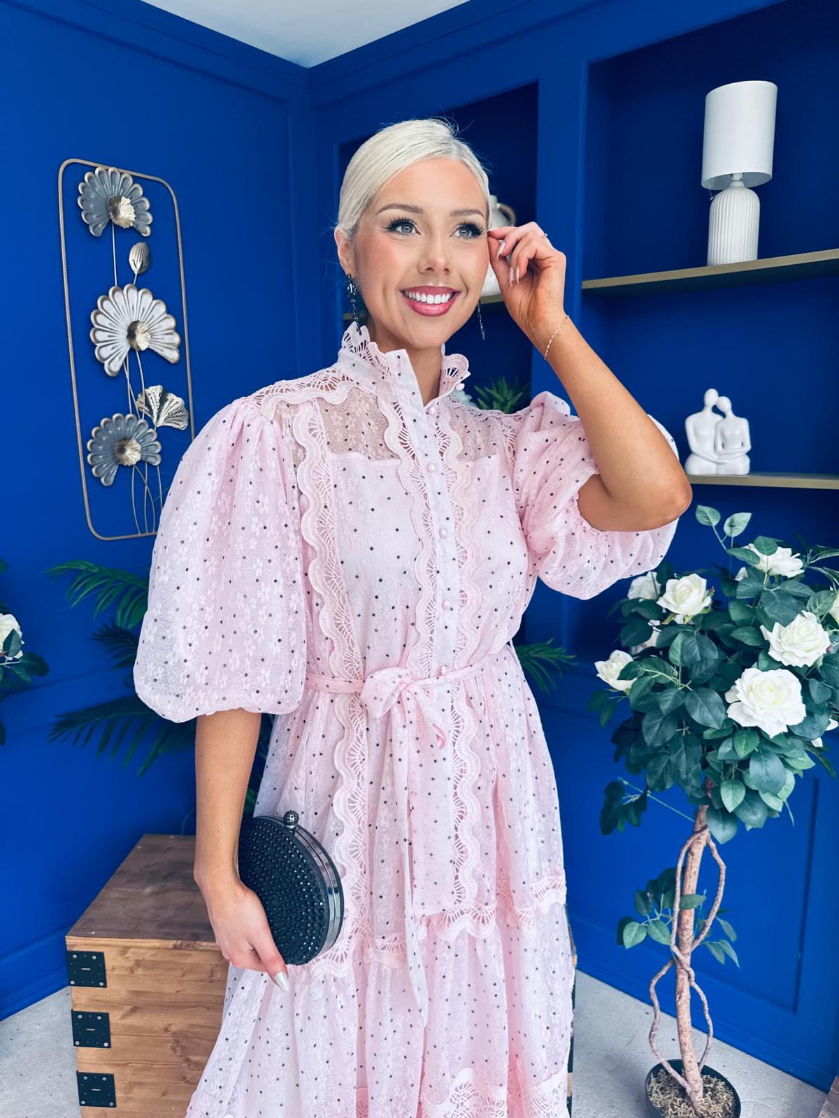 Willow Detailed Shirt Dress Polka Pink