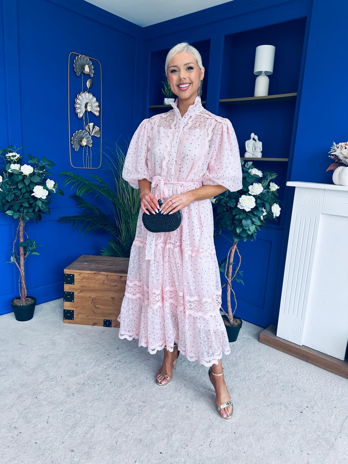 Willow Detailed Shirt Dress Polka Pink
