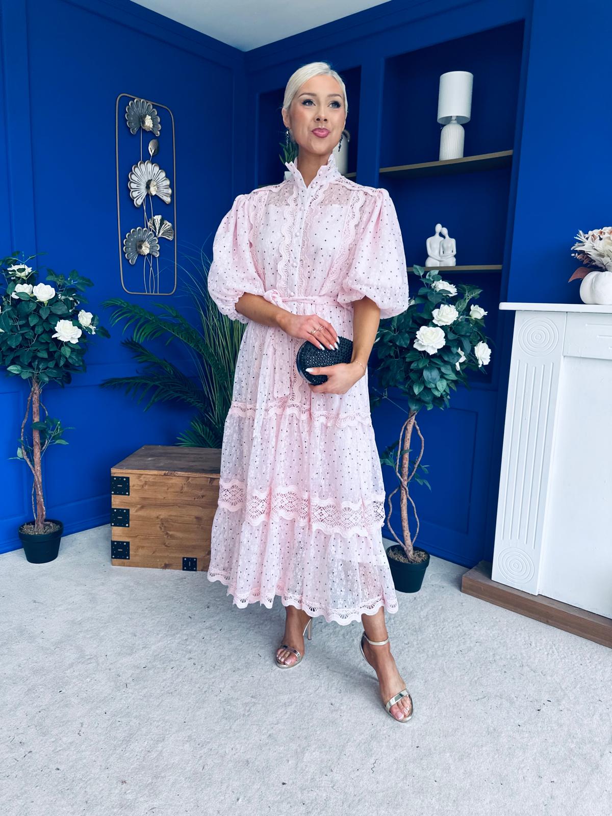 Willow Detailed Shirt Dress Polka Pink