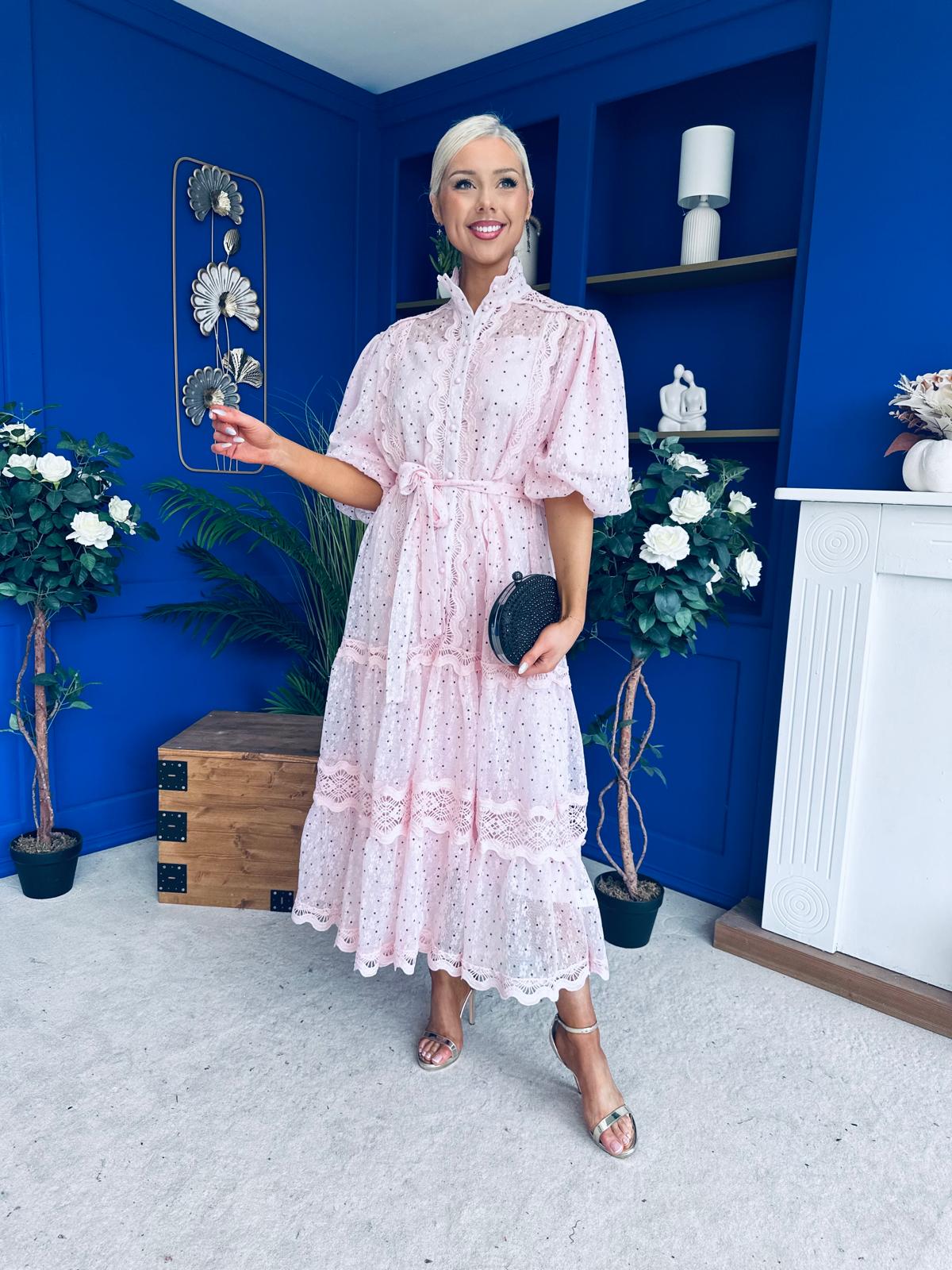Willow Detailed Shirt Dress Polka Pink