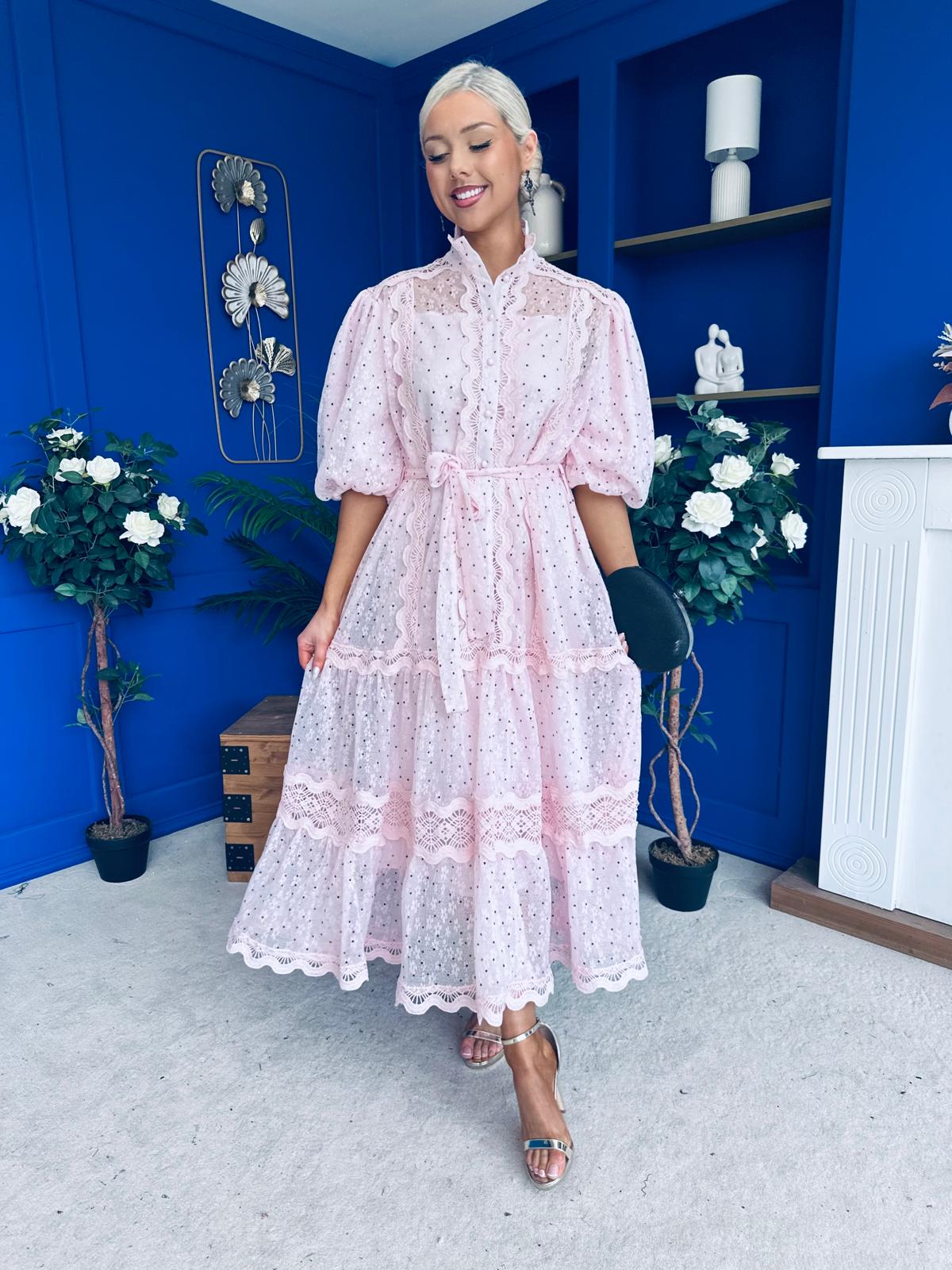 Willow Detailed Shirt Dress Polka Pink