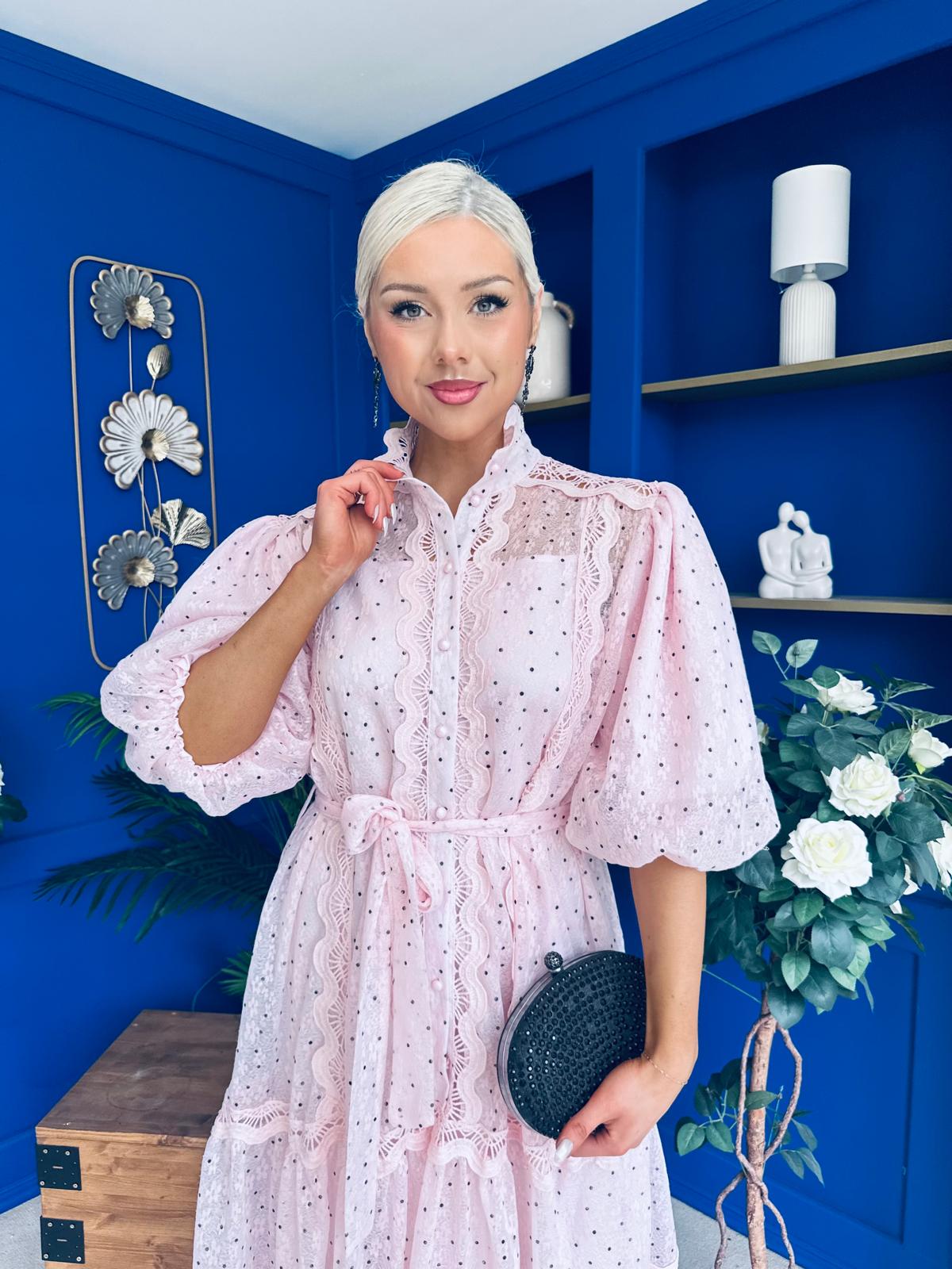 Willow Detailed Shirt Dress Polka Pink