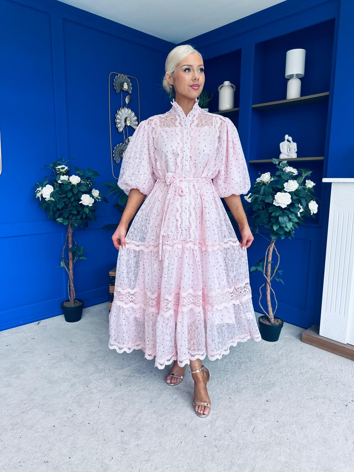 Willow Detailed Shirt Dress Polka Pink