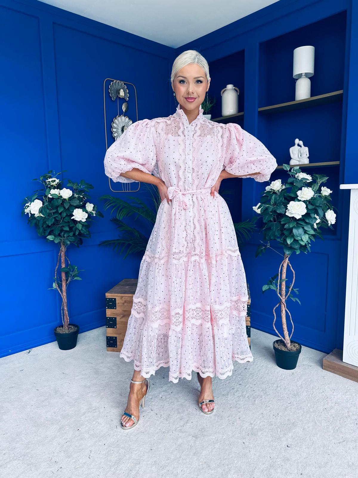 Willow Detailed Shirt Dress Polka Pink