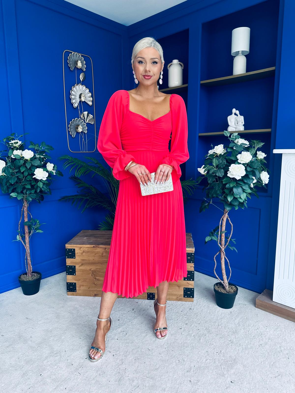 Siofra Detailed Midi Dress Coral