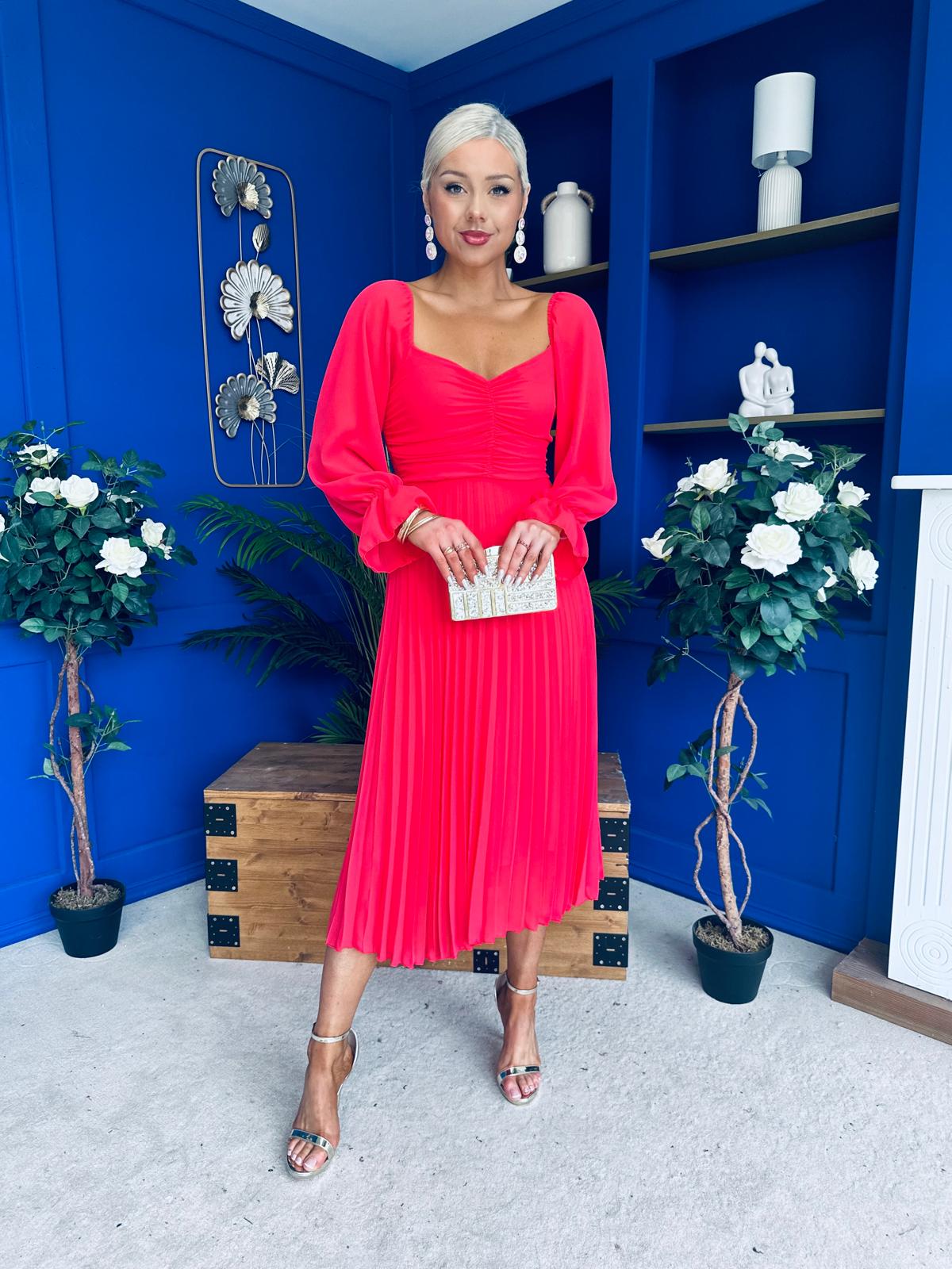 Siofra Detailed Midi Dress Coral