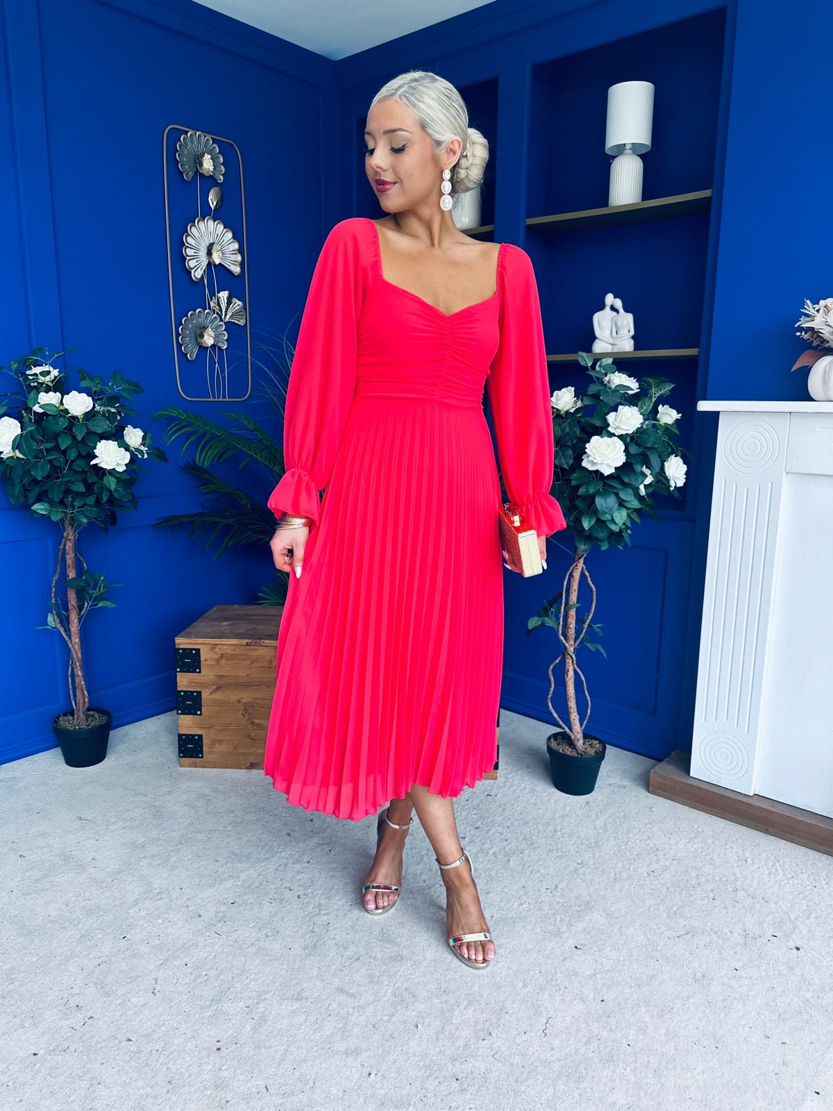 Siofra Detailed Midi Dress Coral