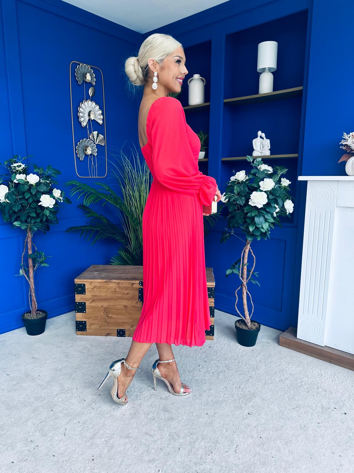 Siofra Detailed Midi Dress Coral