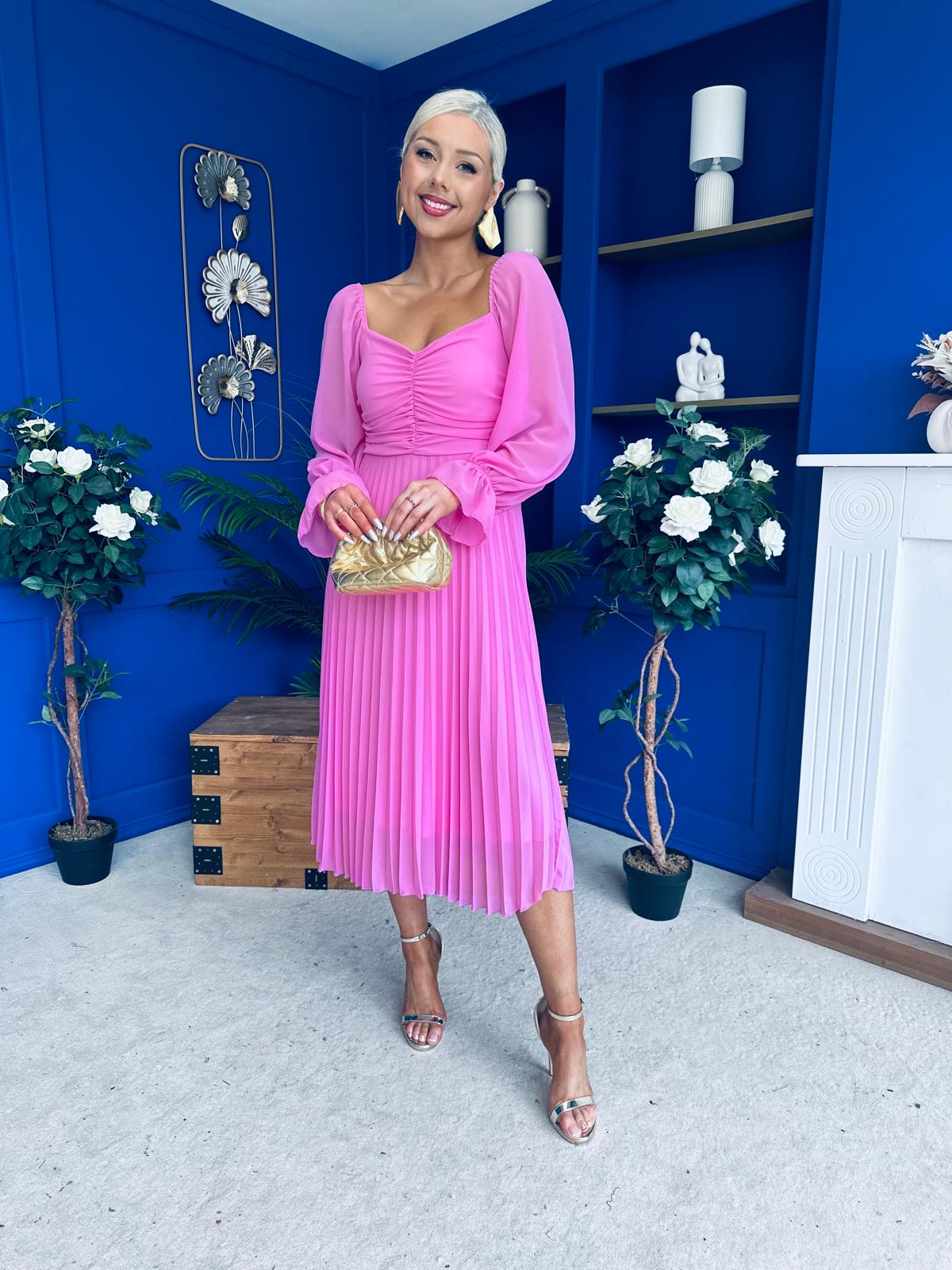 Siofra Detailed Midi Dress Cerise