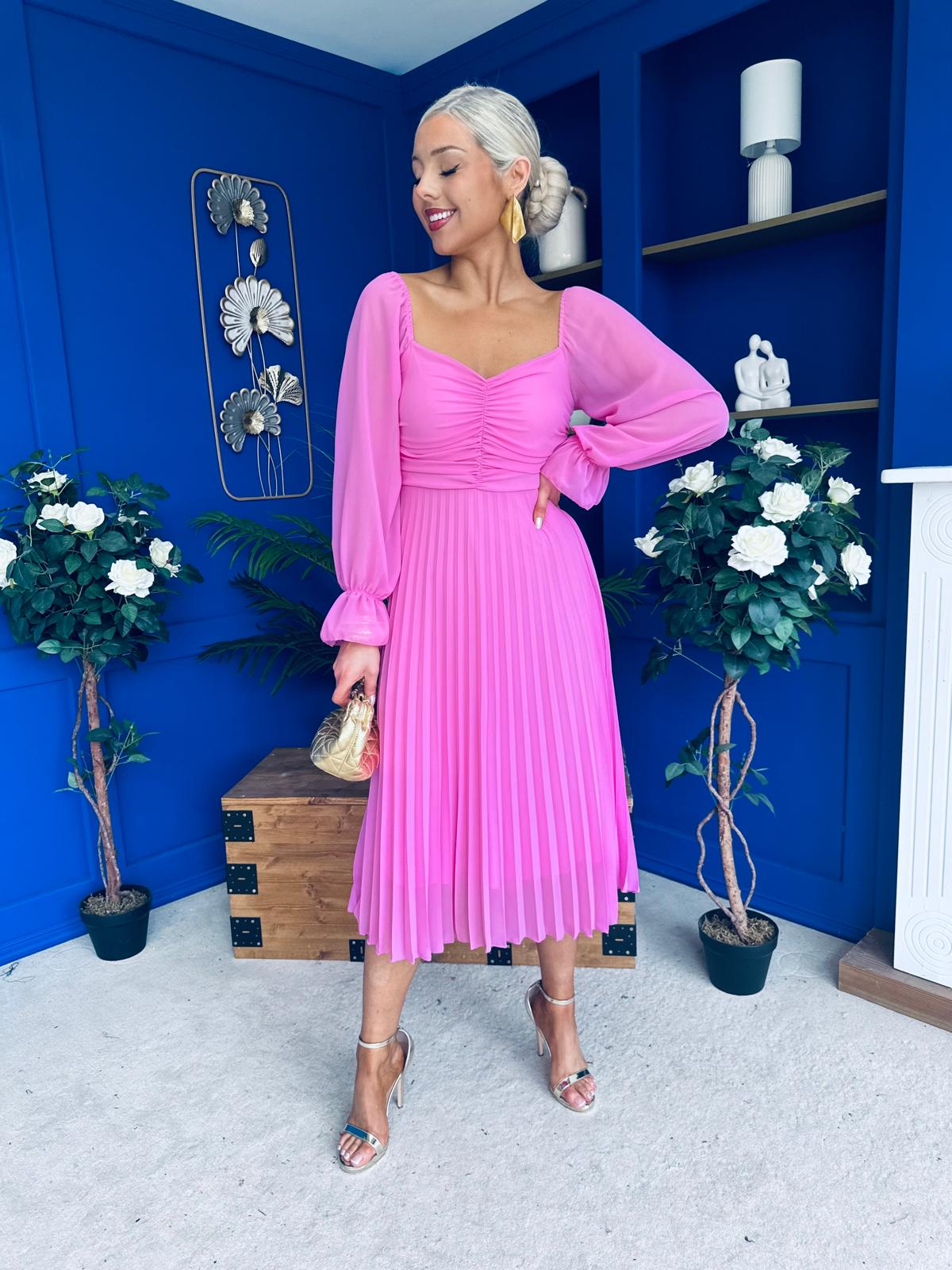 Siofra Detailed Midi Dress Cerise