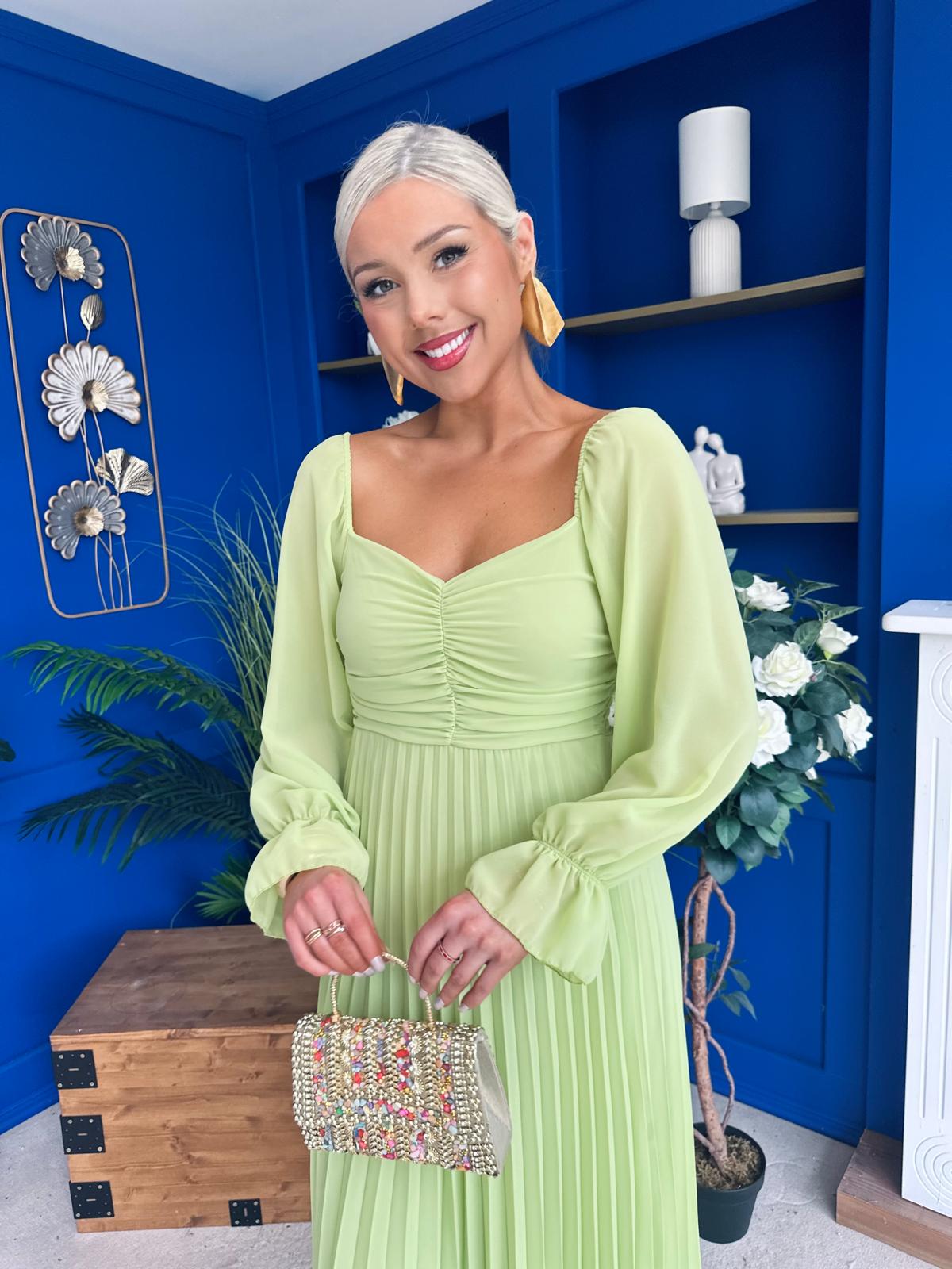 Siofra Detailed Midi Dress Lime