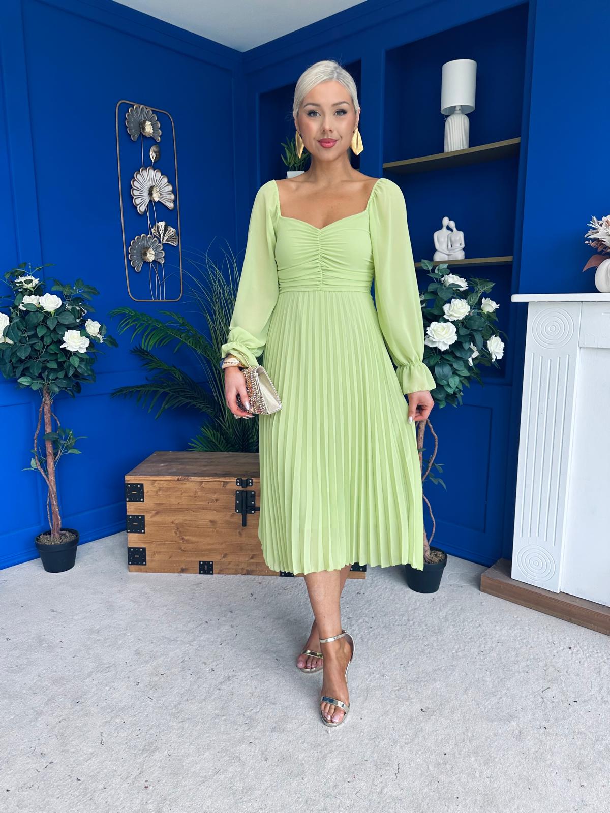 Siofra Detailed Midi Dress Lime