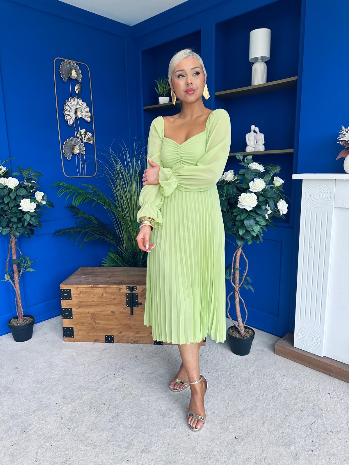 Siofra Detailed Midi Dress Lime