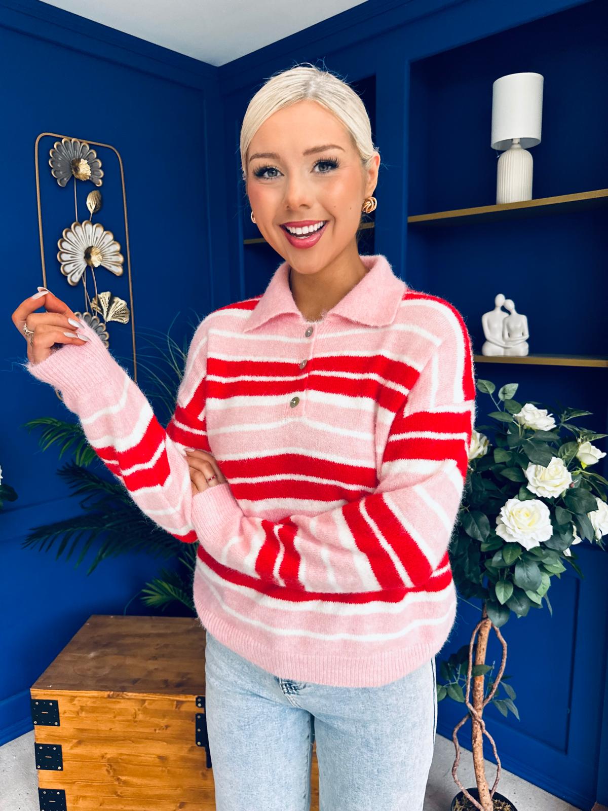 Felicity Striped Knit Jumper Red