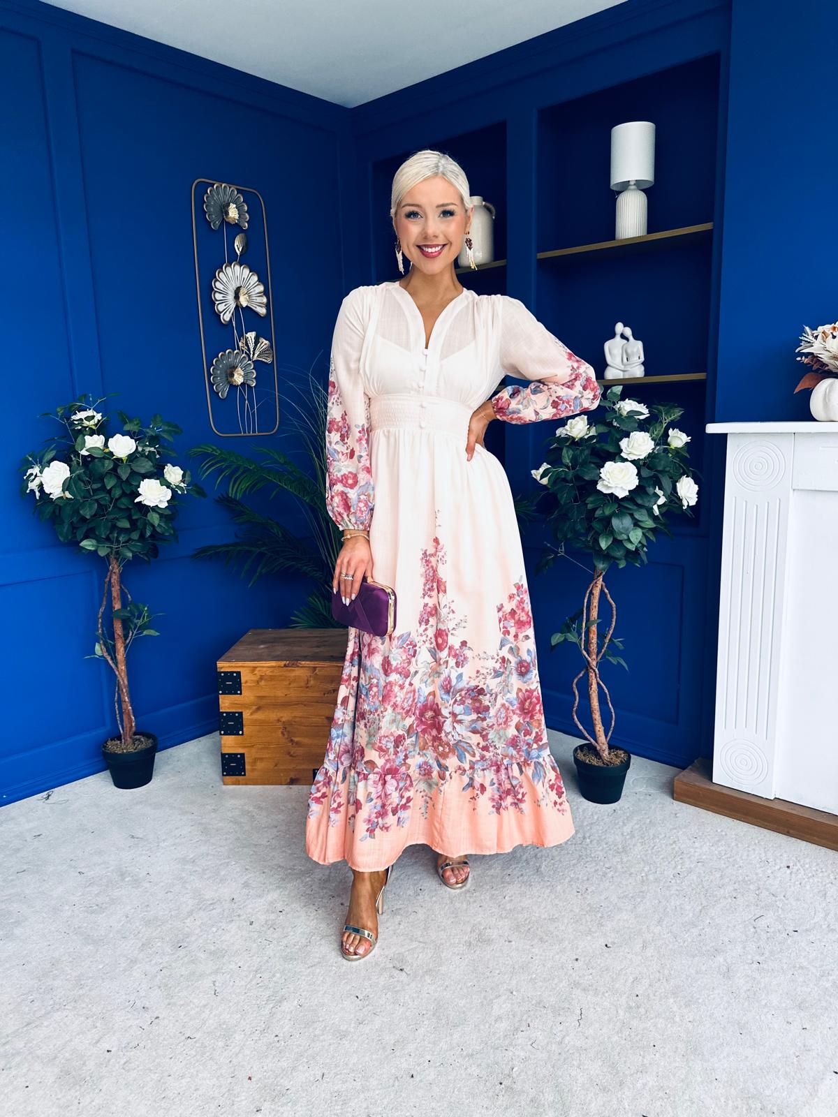 Helena Banded Maxi Dress Floral Peach