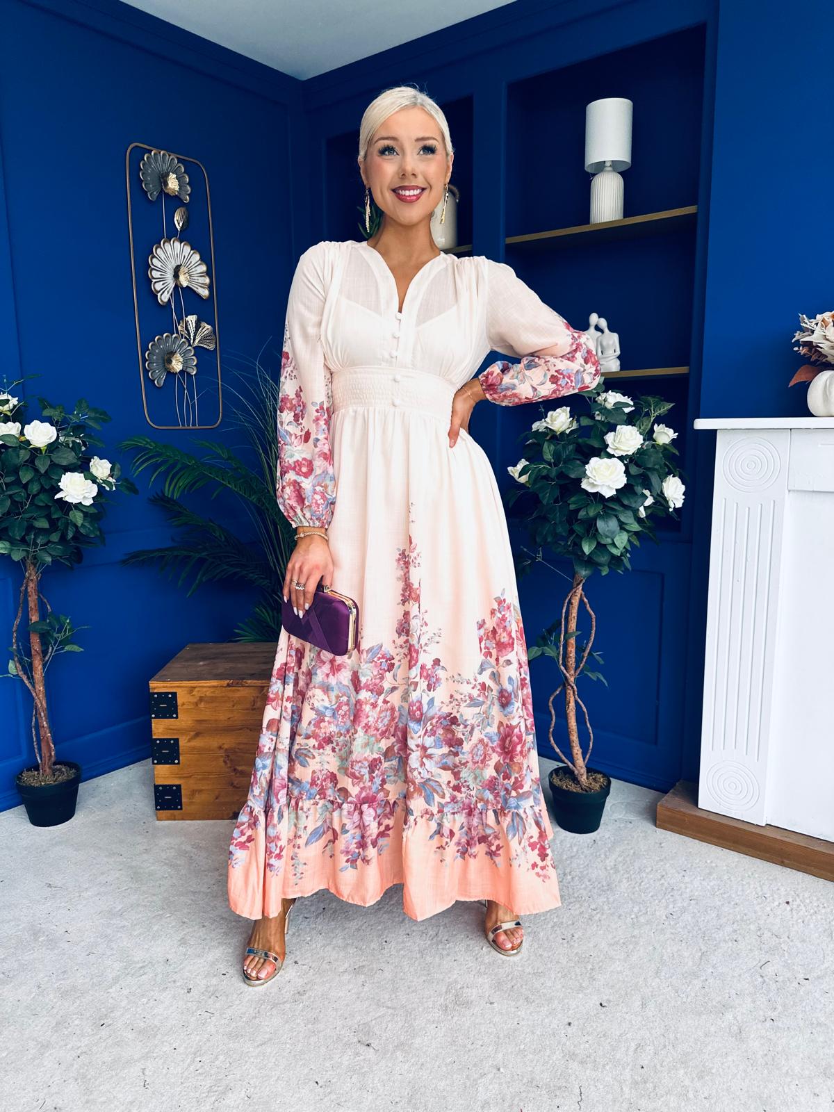 Helena Banded Maxi Dress Floral Peach