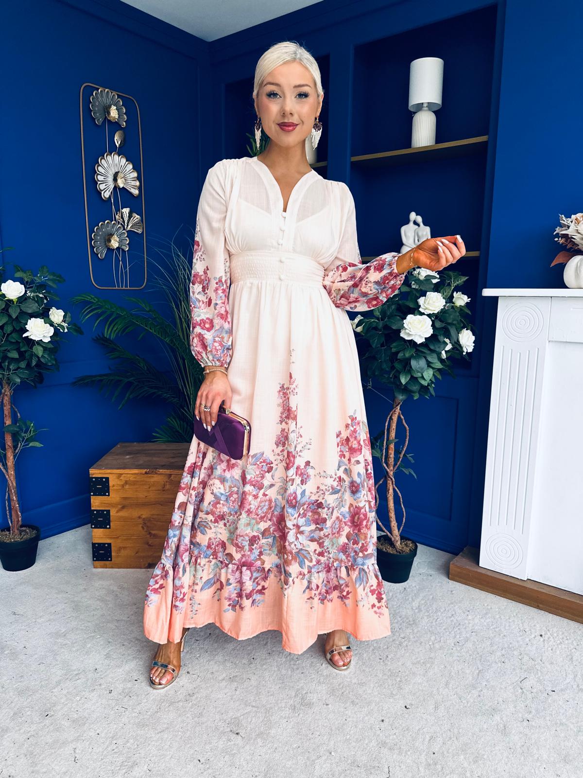 Helena Banded Maxi Dress Floral Peach