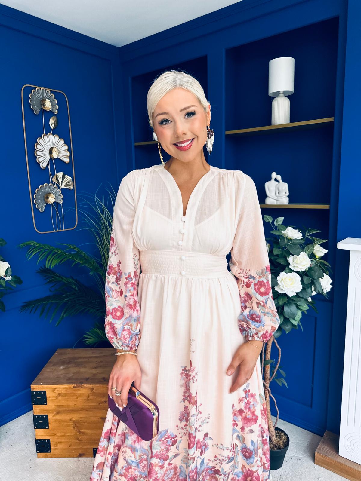 Helena Banded Maxi Dress Floral Peach