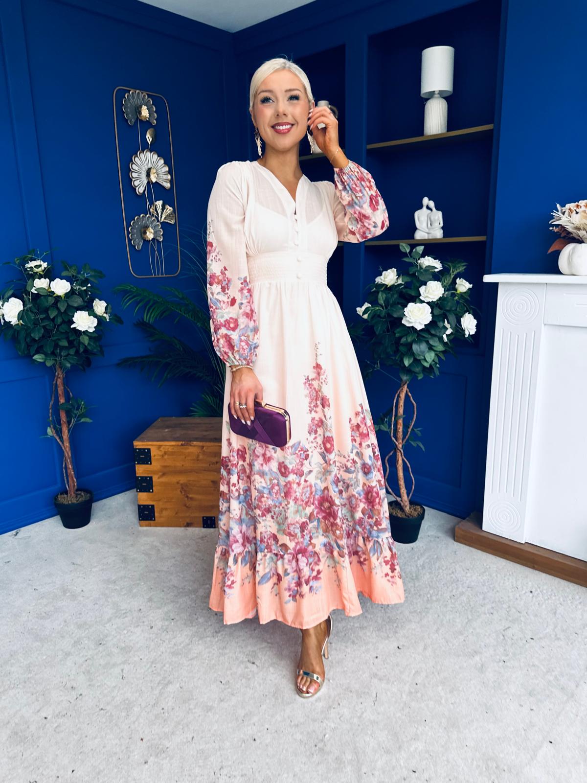 Helena Banded Maxi Dress Floral Peach
