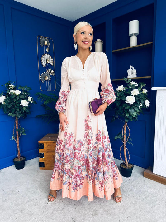 Helena Banded Maxi Dress Floral Peach