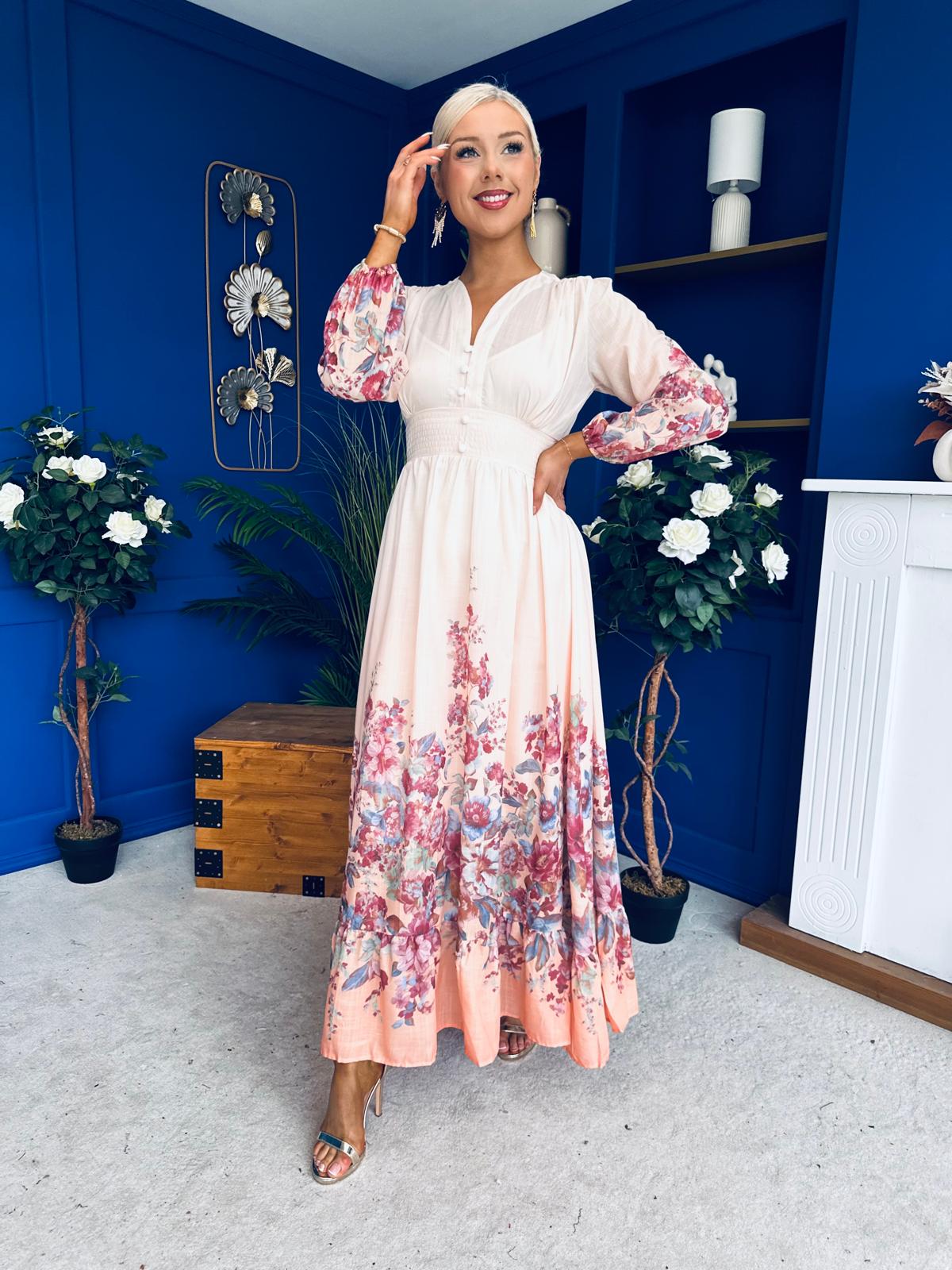 Helena Banded Maxi Dress Floral Peach