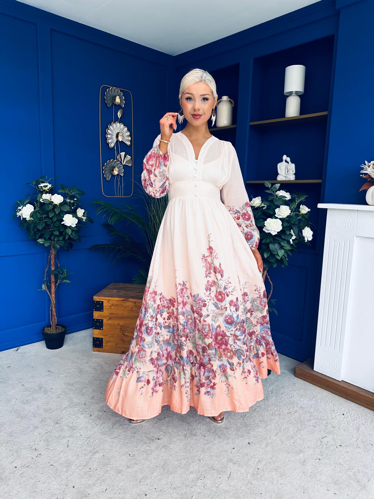 Helena Banded Maxi Dress Floral Peach