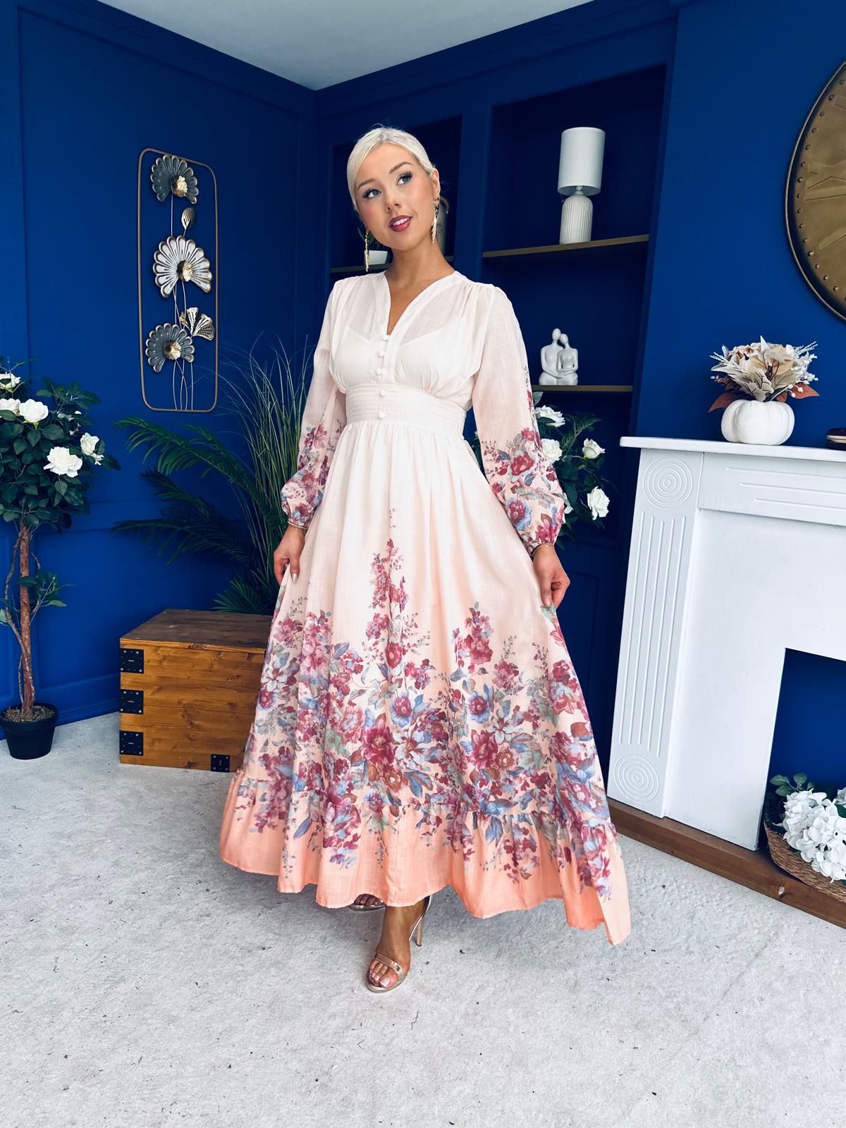 Helena Banded Maxi Dress Floral Peach
