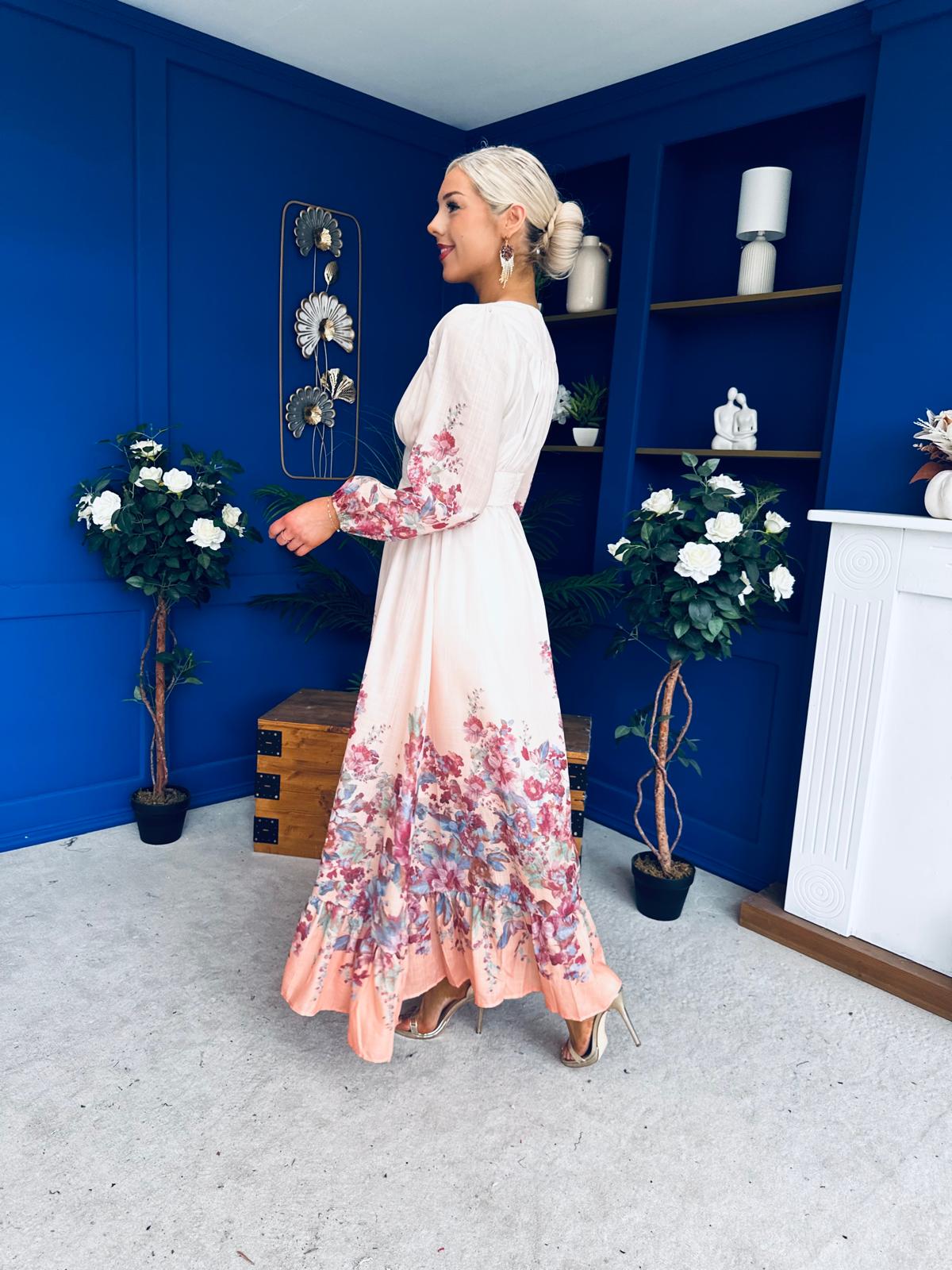 Helena Banded Maxi Dress Floral Peach