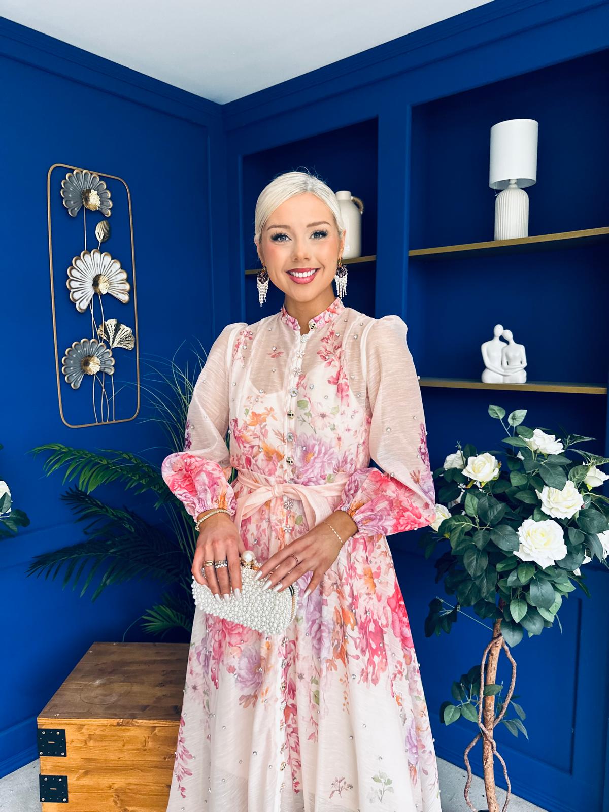 Emily Embellished Midi Shirt Dress Floral Pink